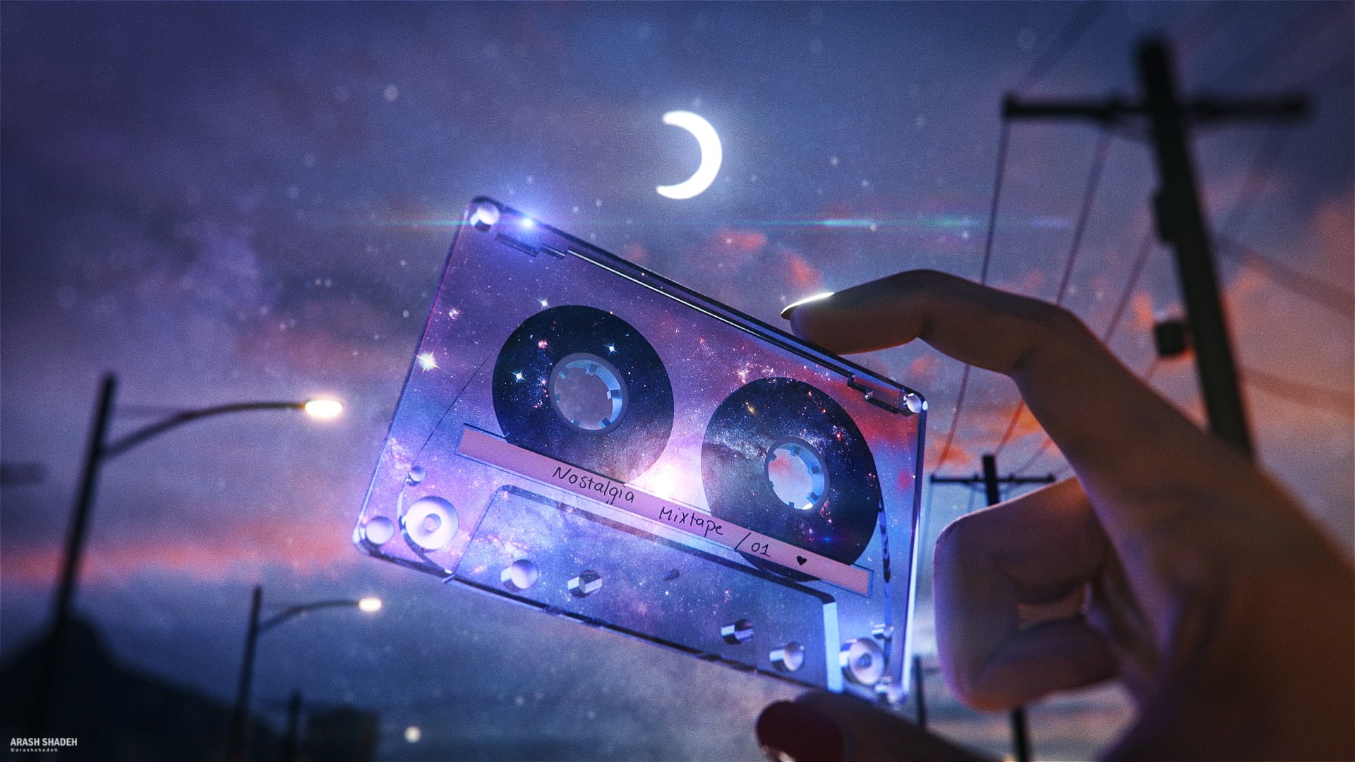 stars, Retro style, 1080P, space clouds, tape, science fiction, HD Wallpaper