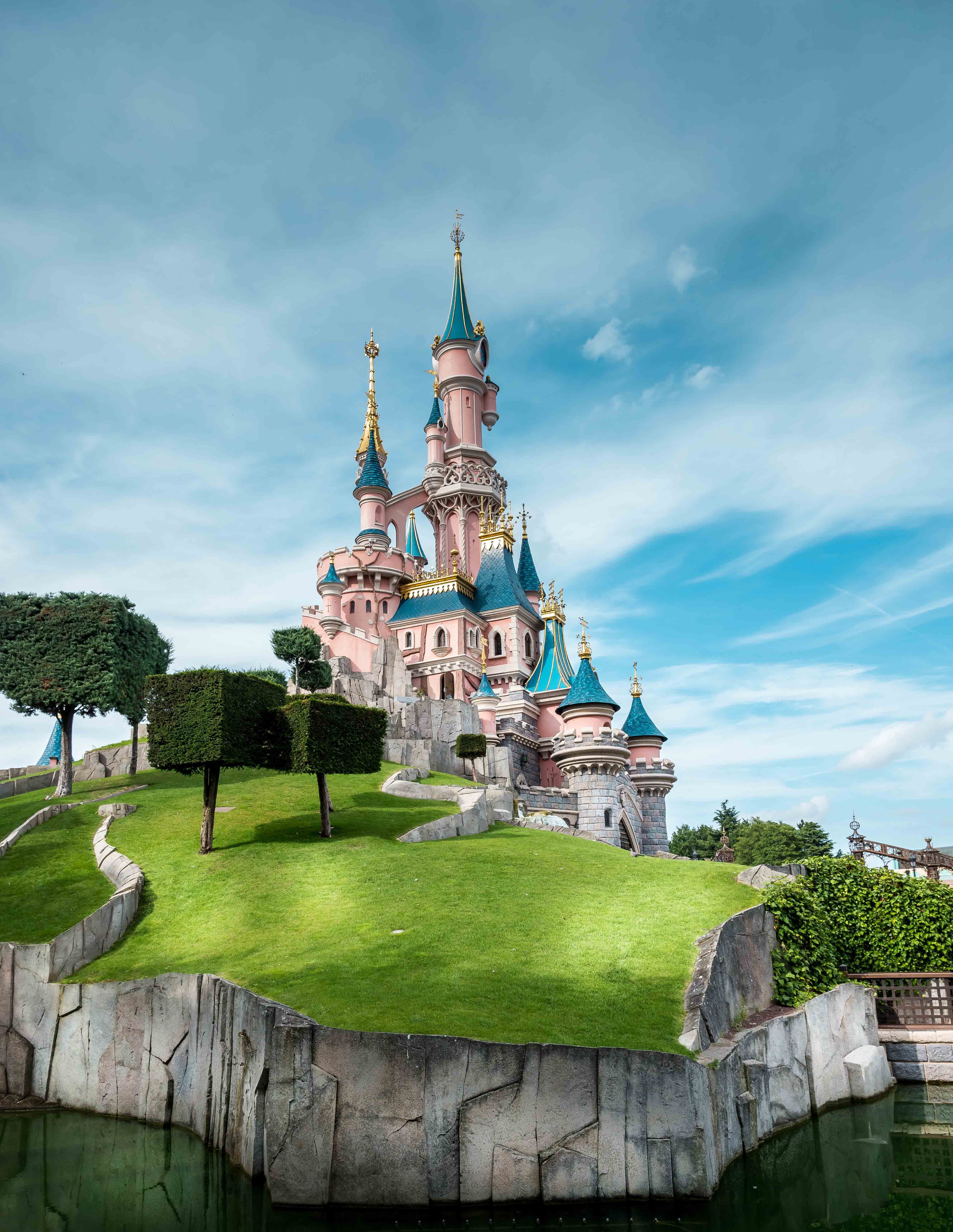 sky, outdoors, cloud - sky, spire, vacation, belief, editorial, 5K, travel destinations, park, plant, disney, nature, disneyland, built structure, dreamland, Phone HD Wallpaper