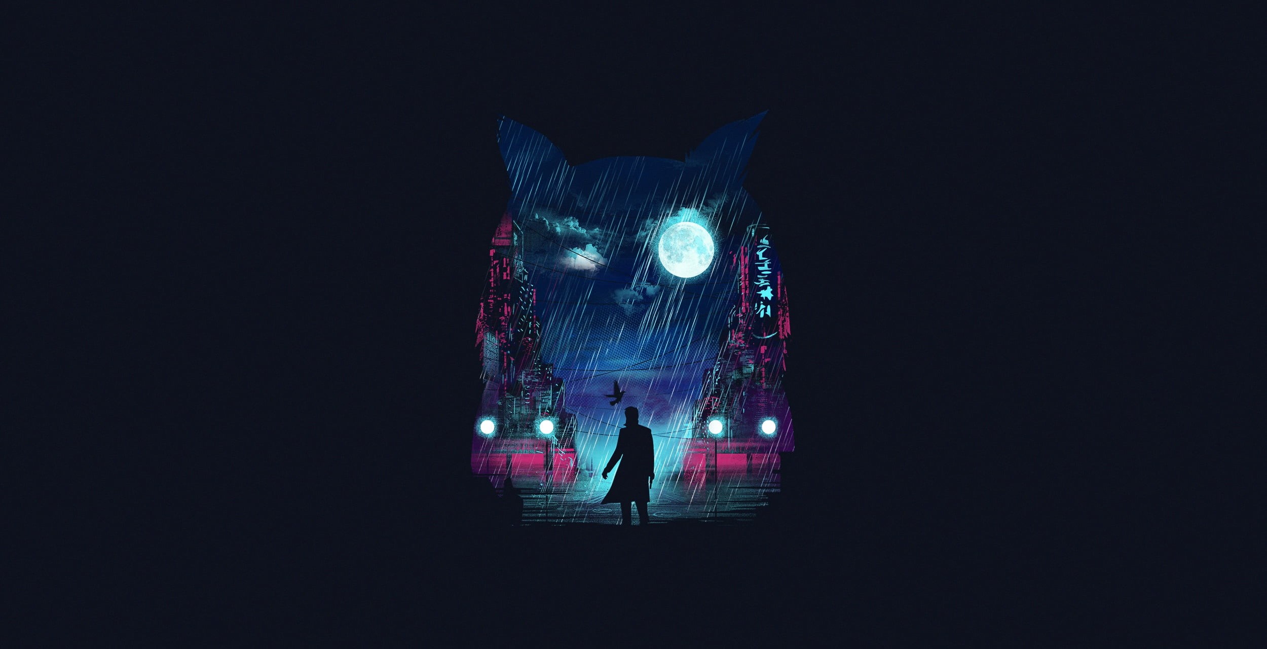 1080P, dark, rain, simple background, minimalism, artwork, Blade Runner, HD Wallpaper