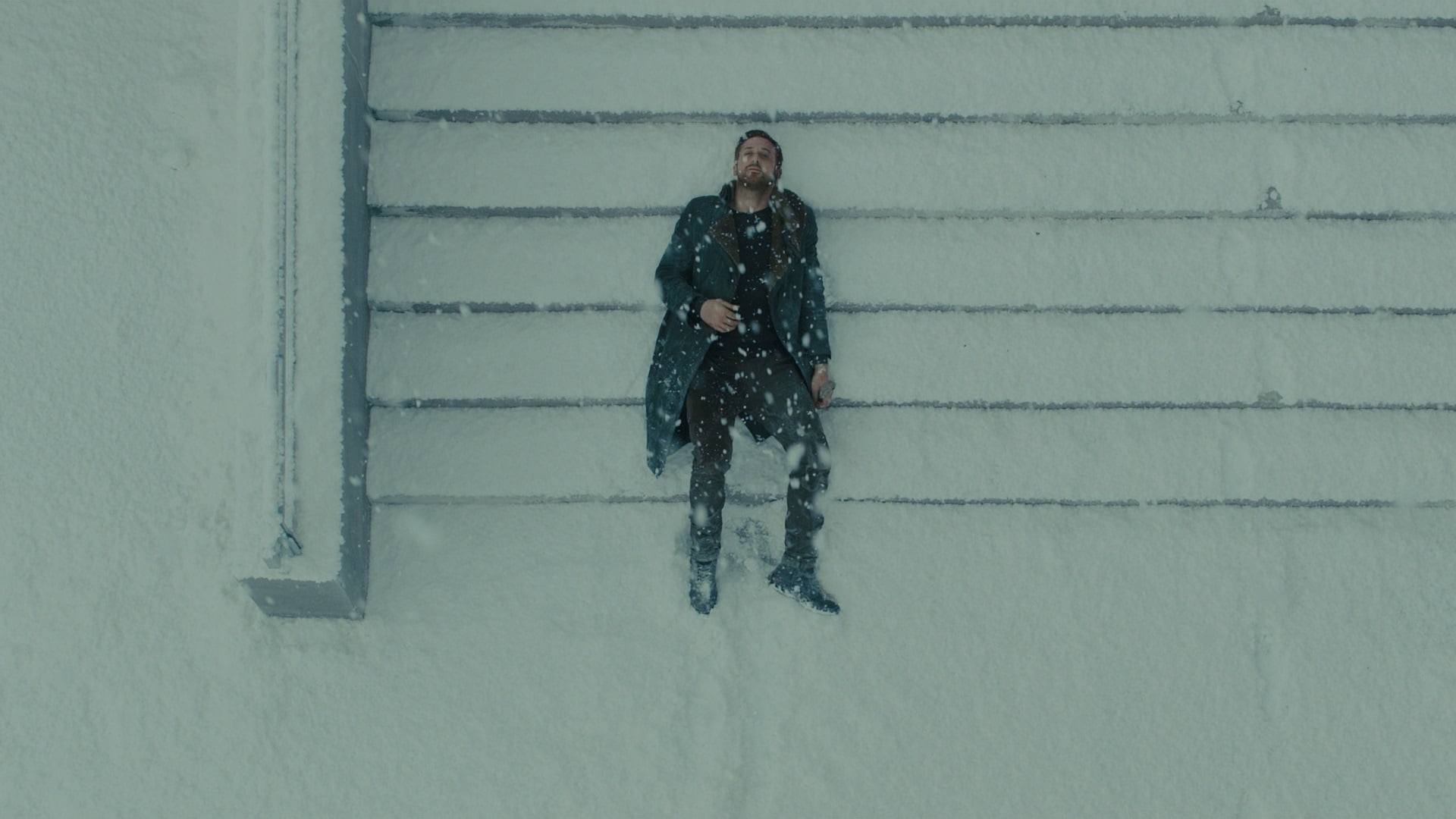 business, stairs, hairstyle, lying down, businessman, coat, businesswoman, actor, corporate business, black, 1080P, Ryan Gosling, snowing, wearing, adult, HD Wallpaper