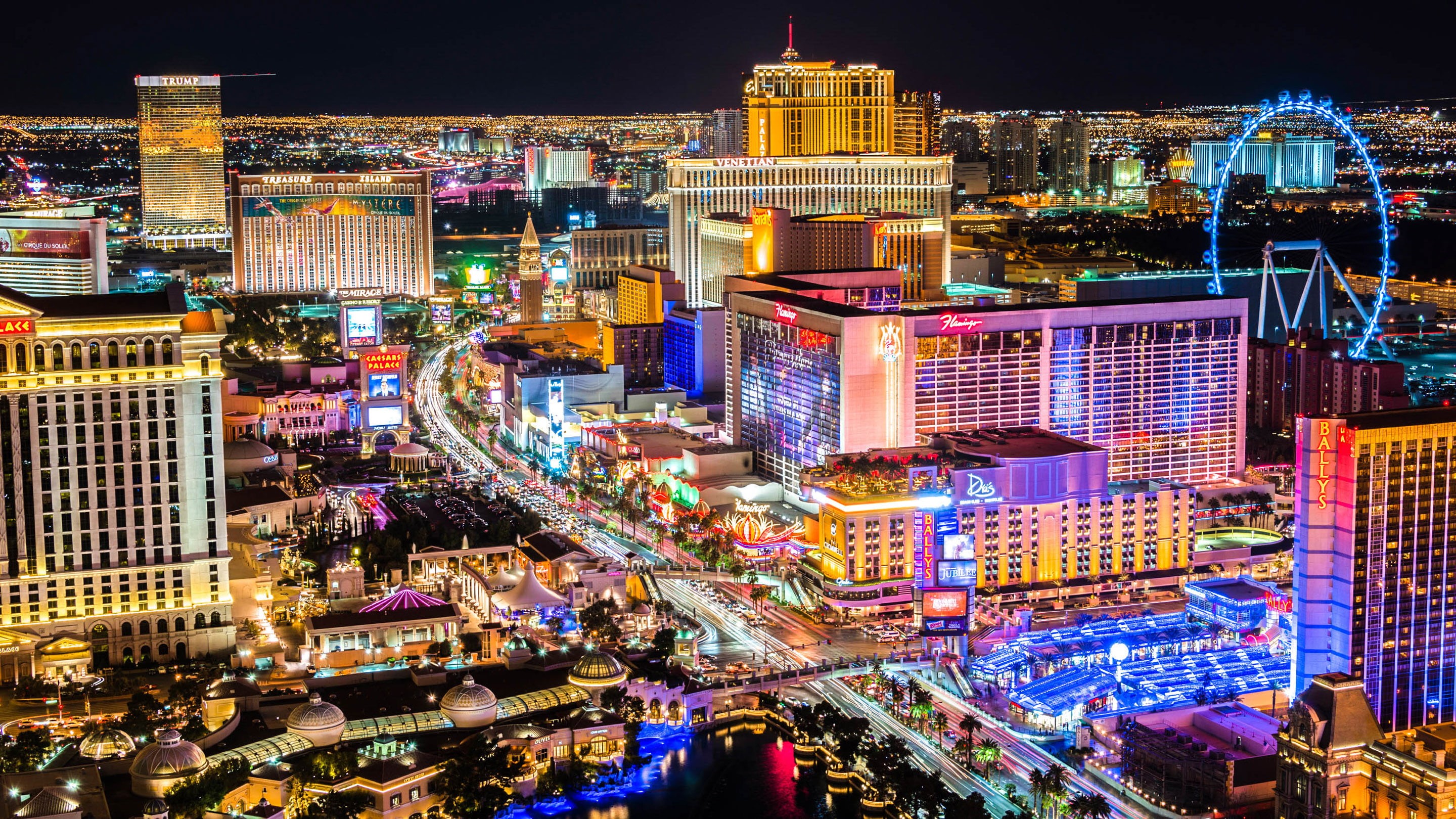wheel, illuminated, office building exterior, usa, las, casino, vegas, crowded, modern, skyscraper, city, 2K, nevada, cityscape, photo, crowd, flamingo, HD Wallpaper