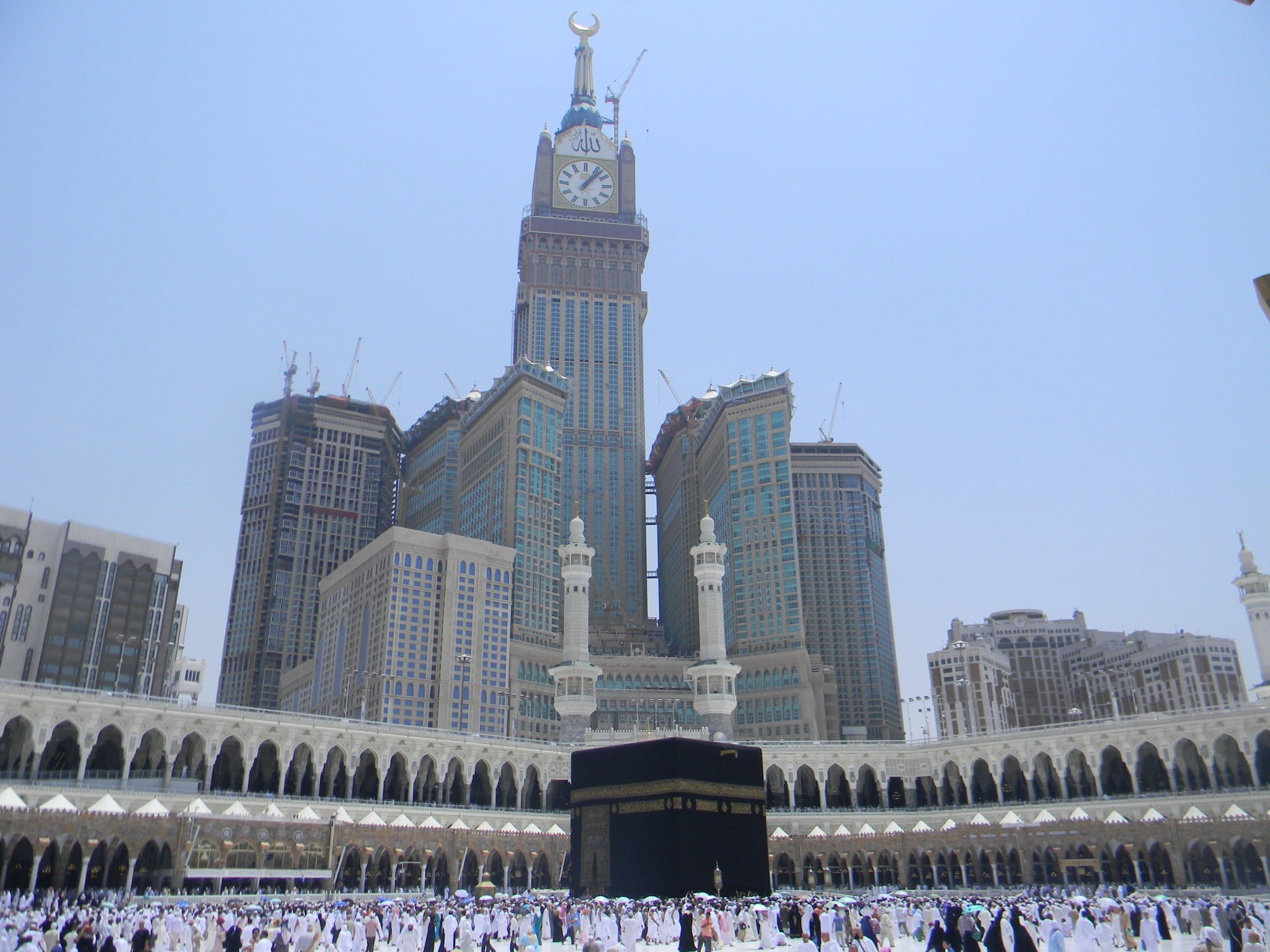 Mecca, corporate, building, city, architecture, spire, kaaba, development, travel destinations, Hotel, group of people, sky, urban Scene, clear sky, vacation, HD Wallpaper