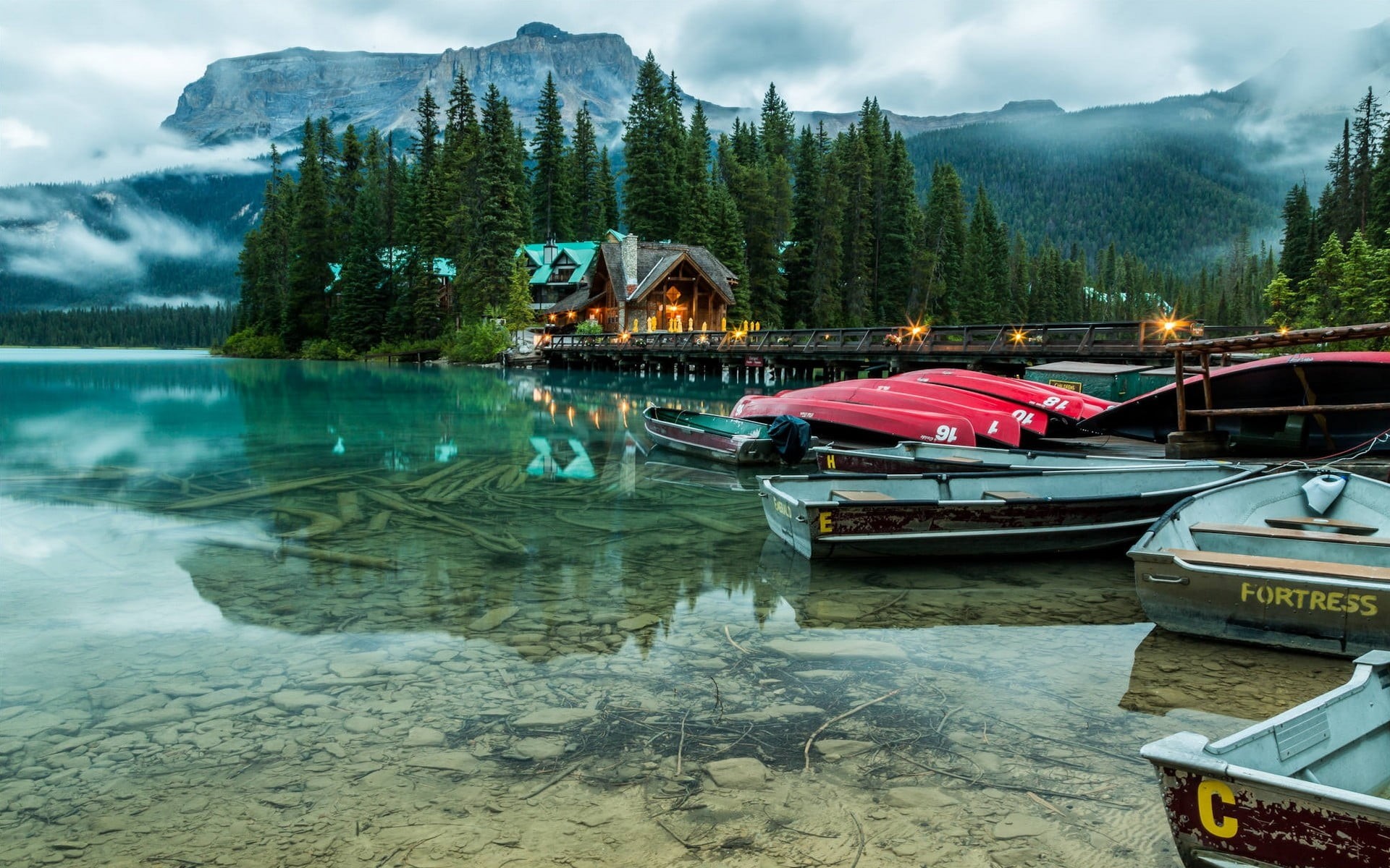 forest, waterfront, Banff National Park, mountain, house, water, beauty in nature, plant, tranquil scene, boat, sky, mountains, tree, landscape, trees, HD Wallpaper