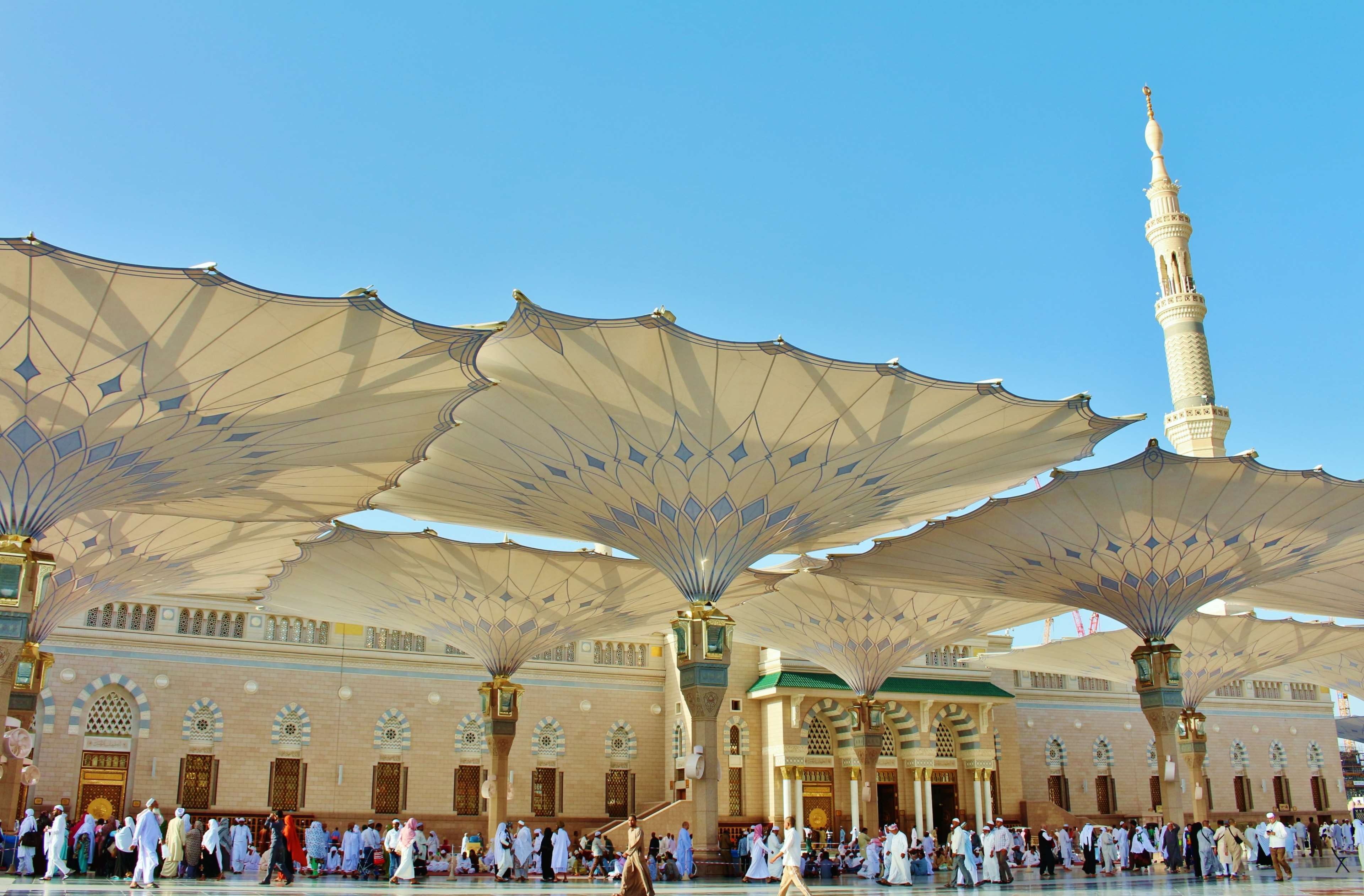 sky, 4K, arab, mohammad, masjid, prophet, architectural column, saudi, arabian, place, travel, nature, tourist, blue, prayer, muhammad, mosque, arabic, HD Wallpaper