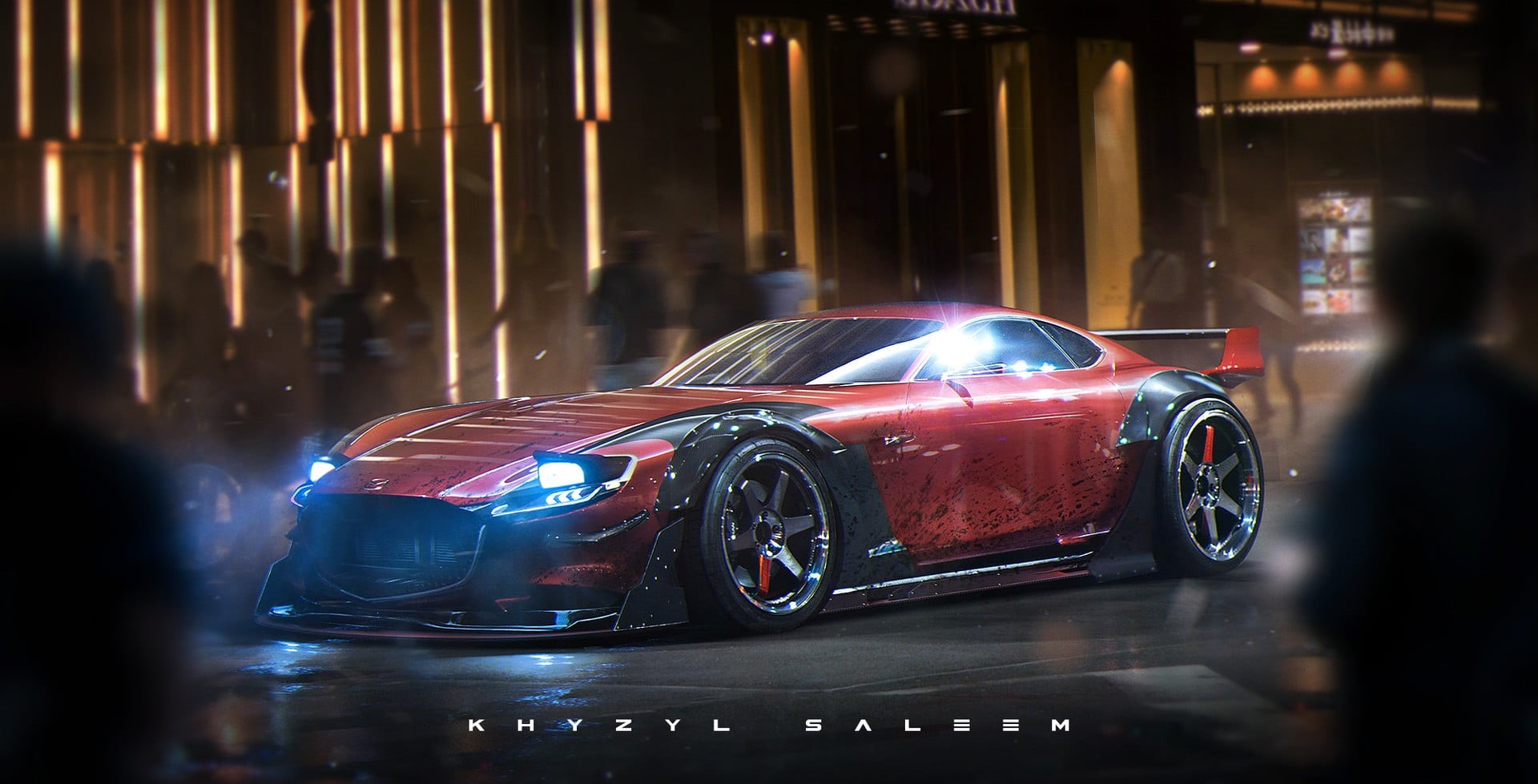 mode of transportation, reflection, motion, Mazda RX-Vision, street, red, built structure, luxury, architecture, city, Khyzyl Saleem, headlight, sports car, HD Wallpaper