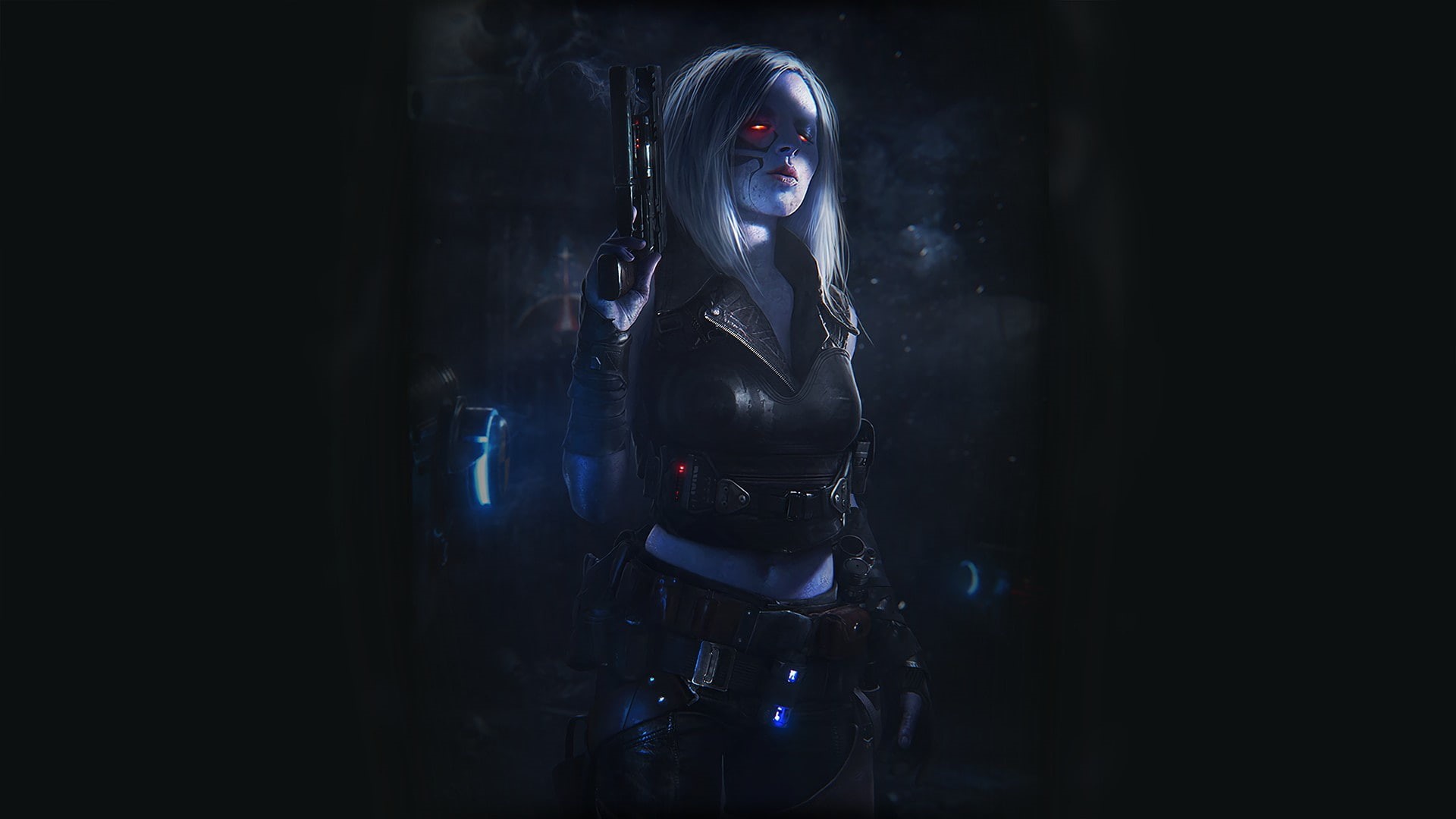 1080P, Dark, Girl, Art, Gun, Cyborg, Cyberpunk, HD Wallpaper