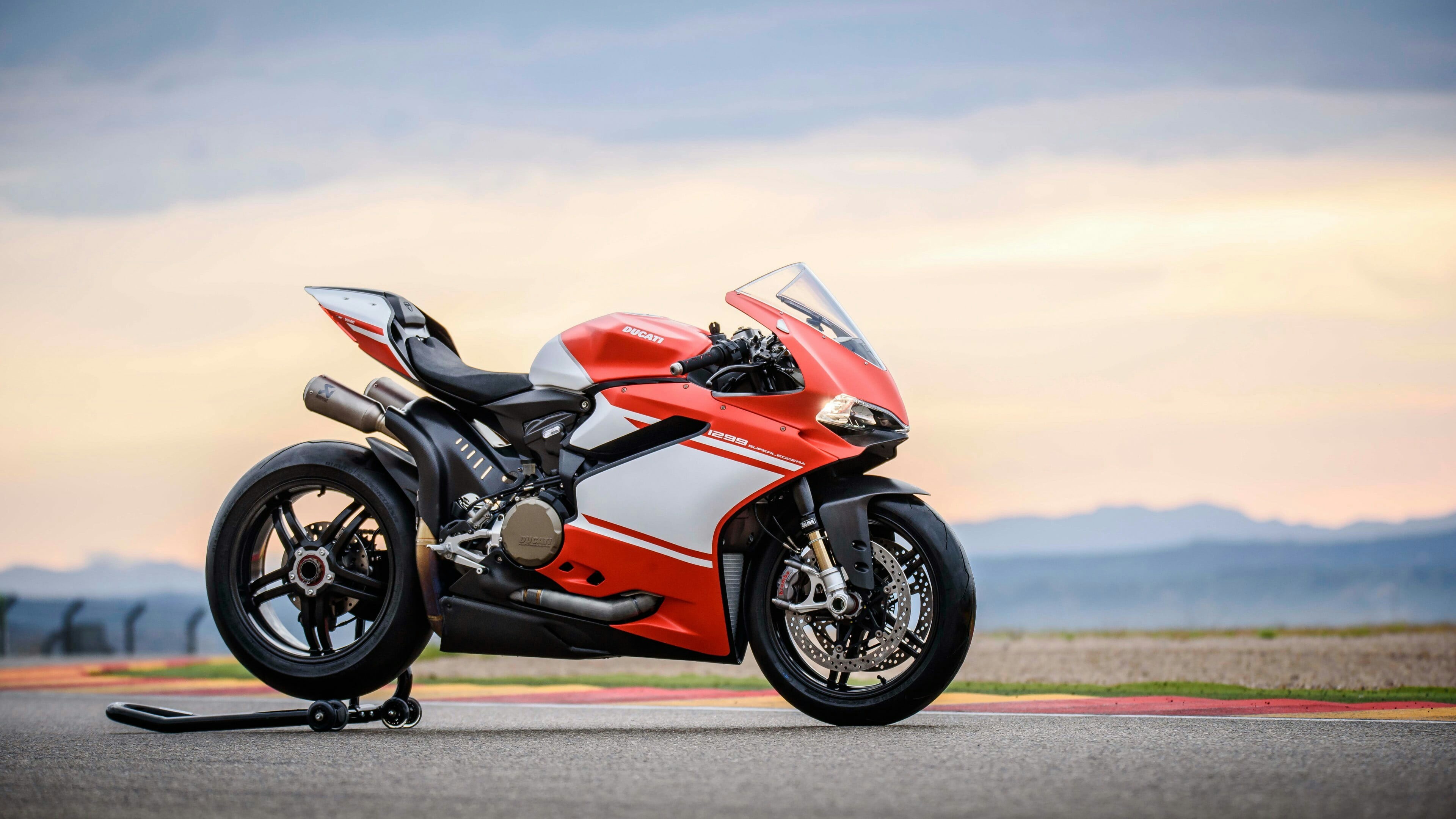tire, superbike racing, mode of transportation, one person, motor vehicle, headwear, crash helmet, motorbike, biker, 4K, racing, road, nature, red, cloud - sky, HD Wallpaper
