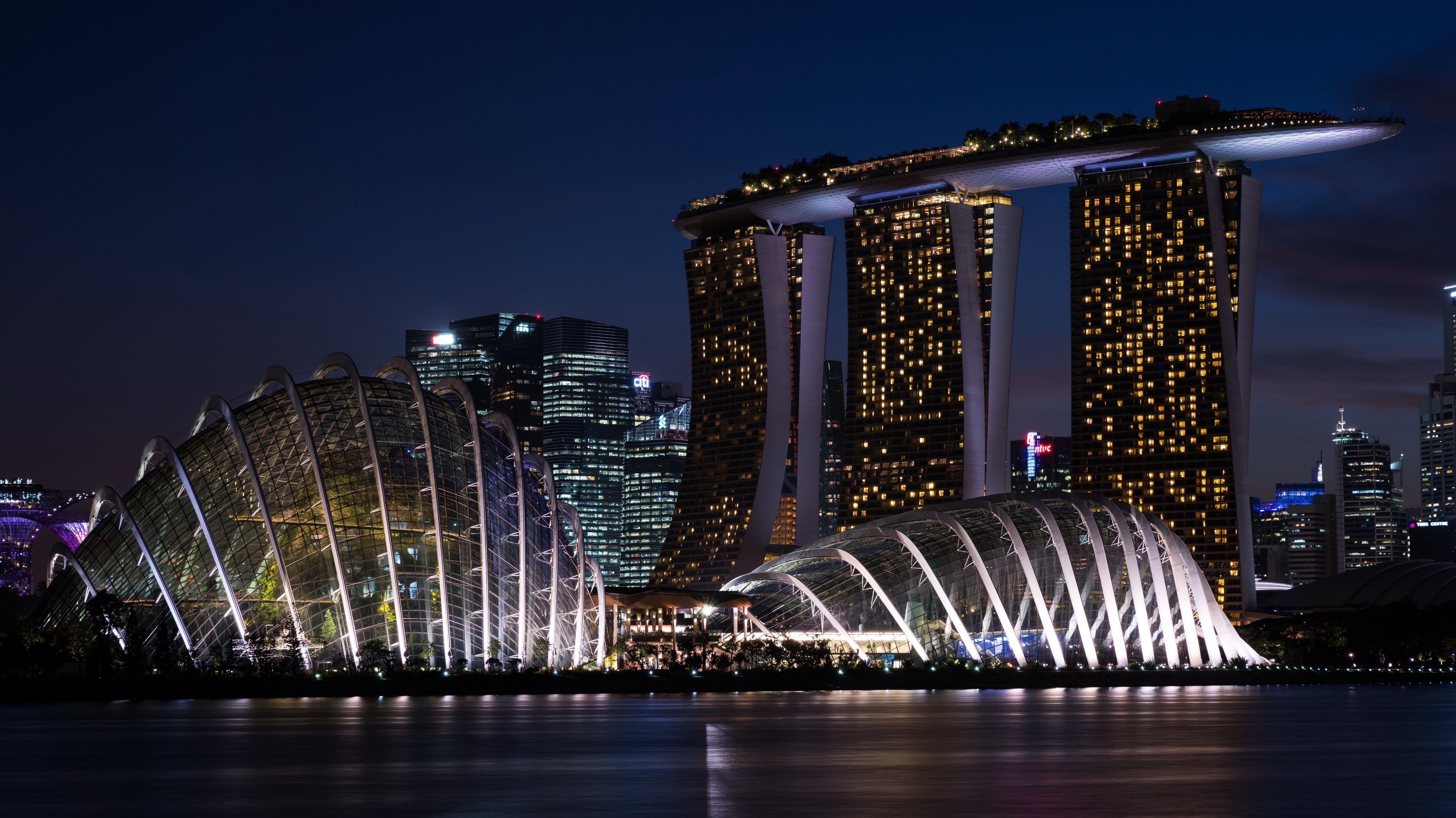 landmark, city, downtown, tower block, metropolis, marina bay sands, 5k uhd, cityscape, skyscraper, architecture, 5K, singapore, skyline, building, 5k, HD Wallpaper