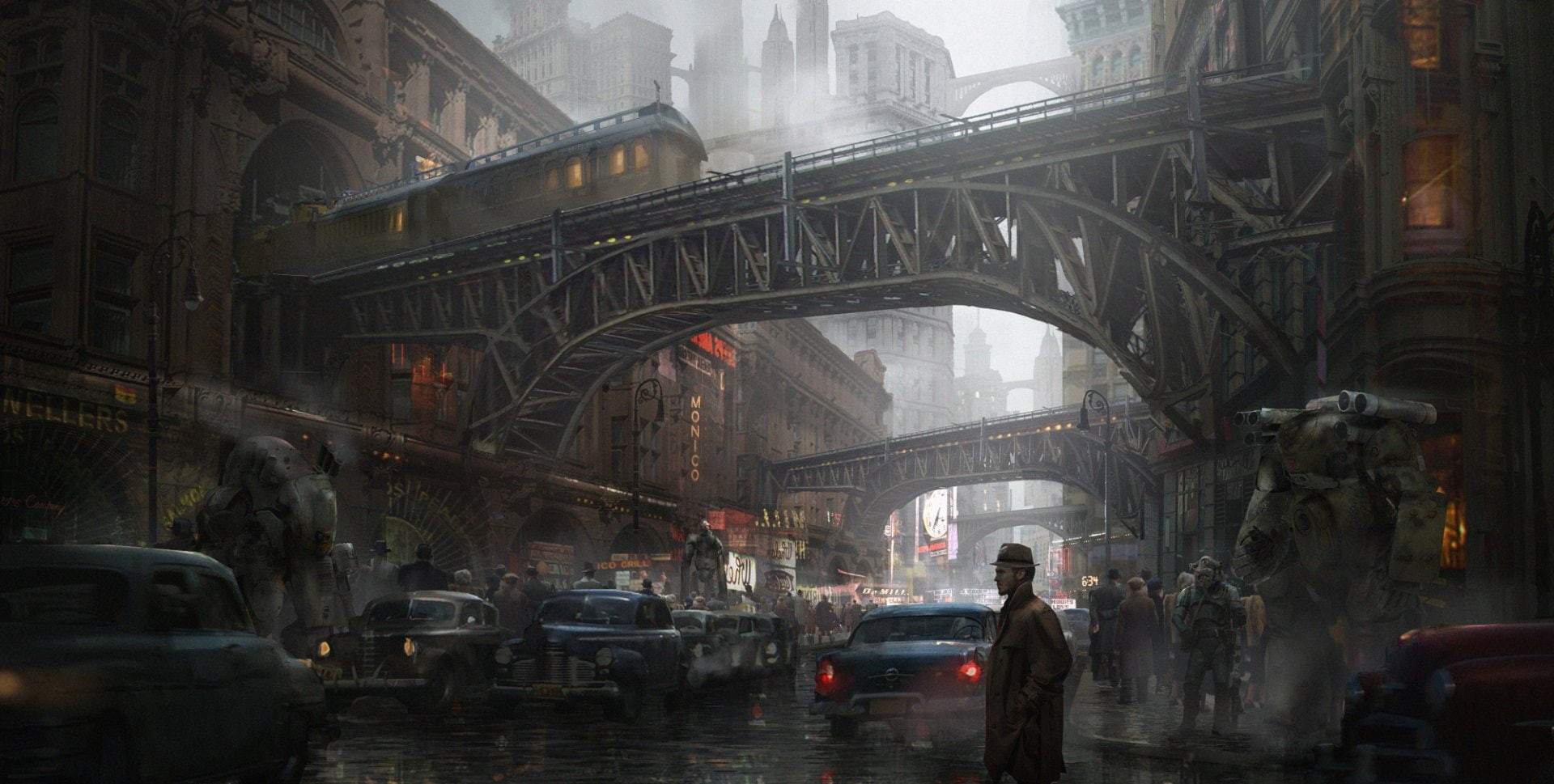 bridge, City, Sci Fi, built structure, People, incidental people, mode of transportation, motor vehicle, land vehicle, Car, outdoors, Robot, travel, road, HD Wallpaper