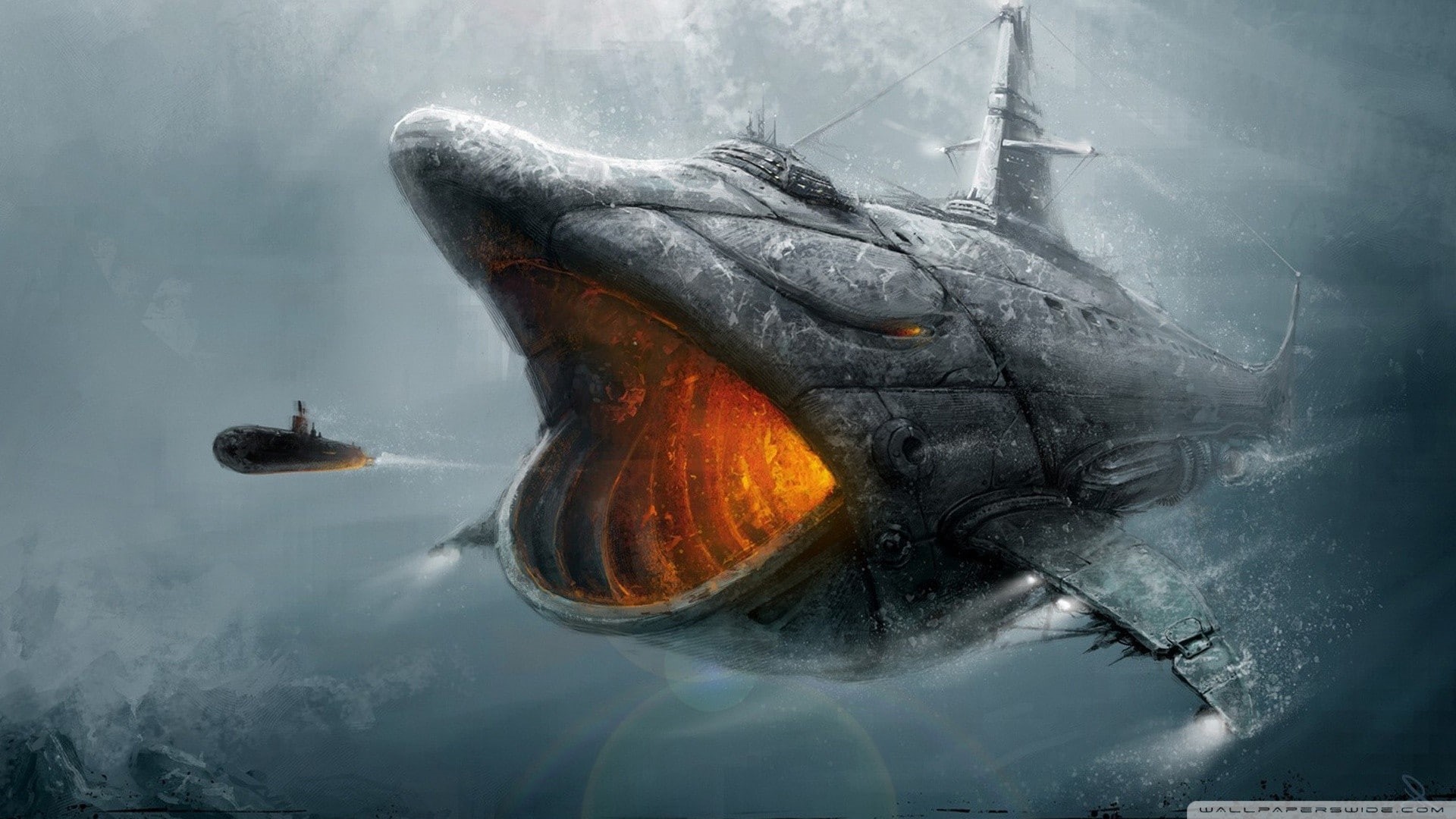 1080P, dieselpunk, submarine, fantasy art, HD Wallpaper