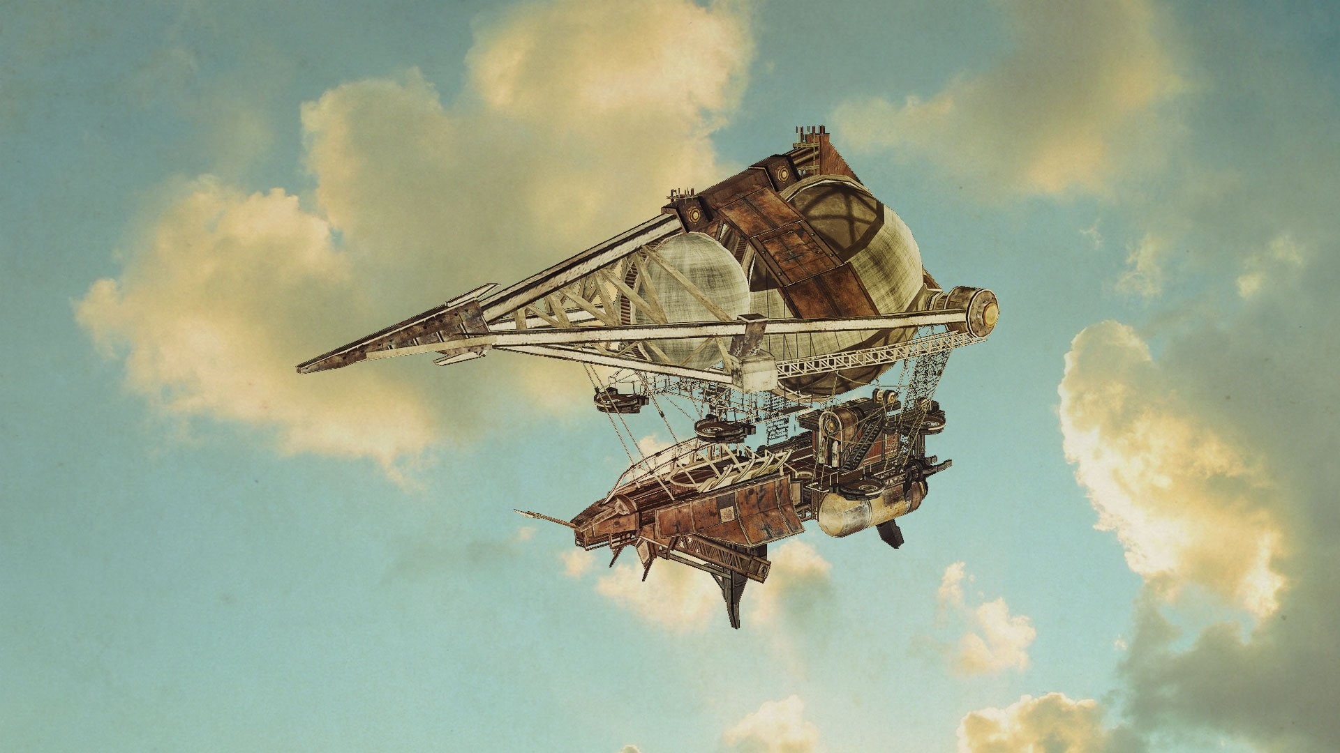 fi, craft, Steampunk, textured effect, 1goi, Airship, Dieselpunk, history, Fps, fantasy, cloudscape, no people, sky, sci, cloud - sky, low angle view, business, HD Wallpaper