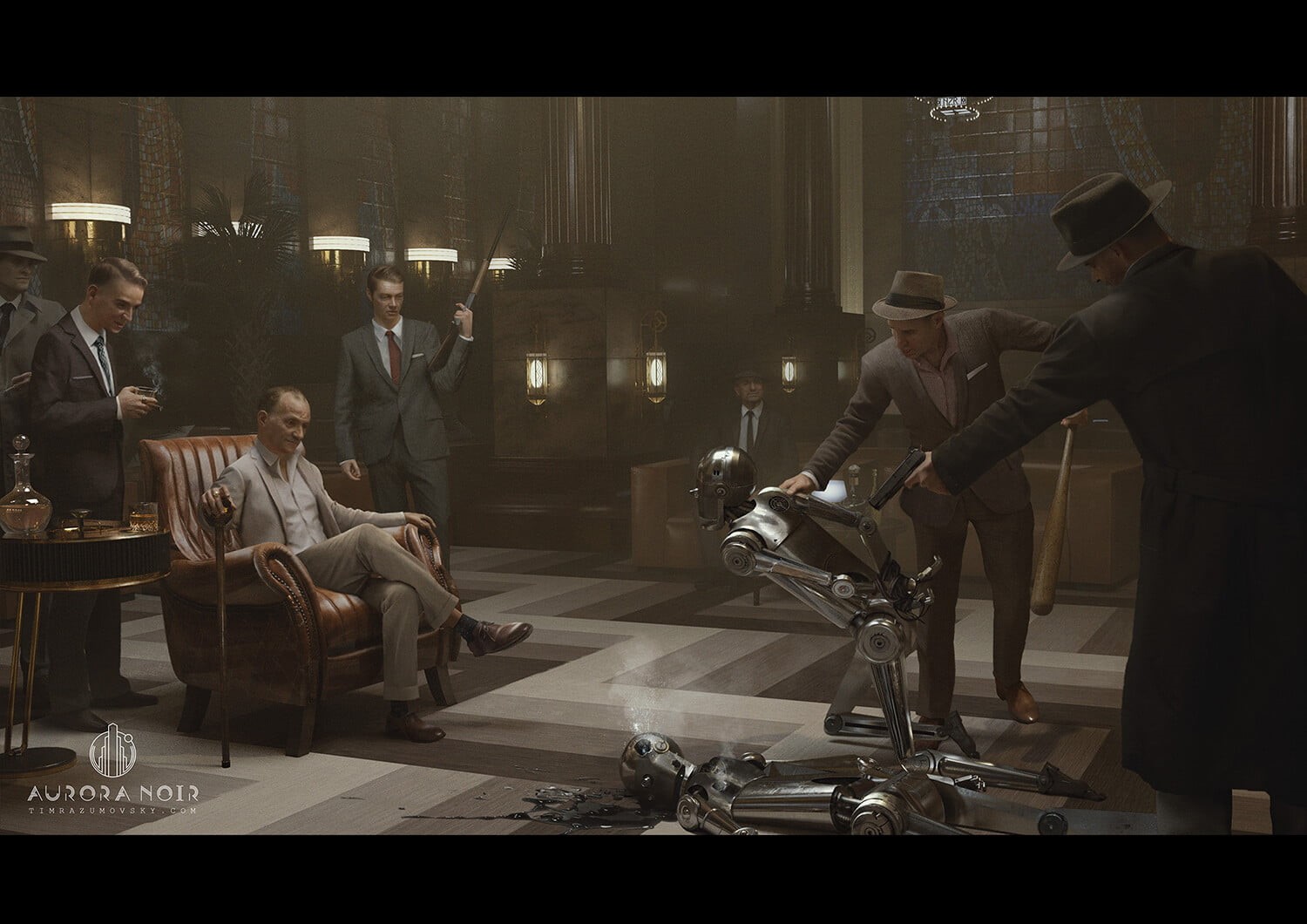 robot, 720P, noir, steampunk, dieselpunk, Art Deco, HD Wallpaper
