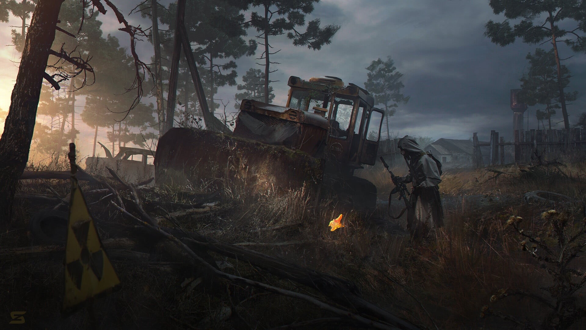 tractor, 1080P, art, Deep in the Zone, bulldozer, Sergey Zabelin, Stalker, area, HD Wallpaper