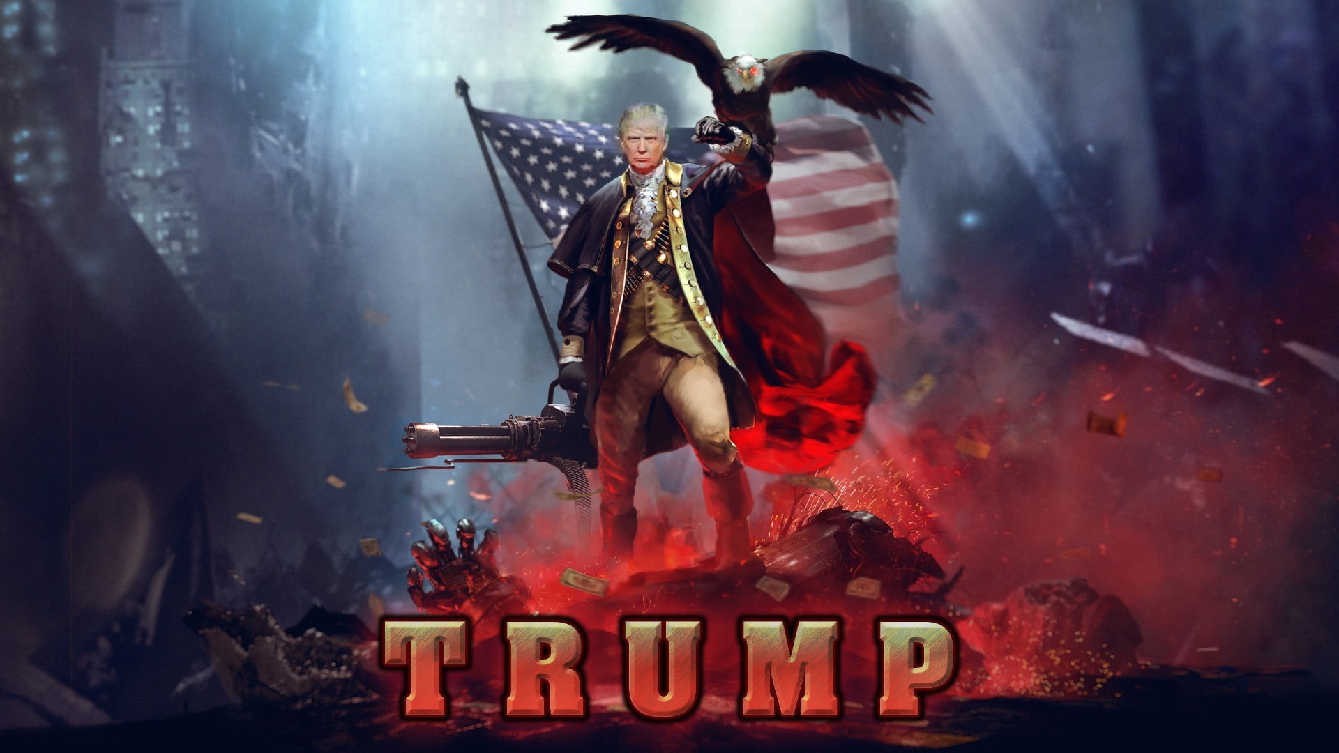 Donald Trump, occupation, full length, activity, illuminated, event, male likeness, adult, art, smoke - physical structure, determination, concept, politics, HD Wallpaper