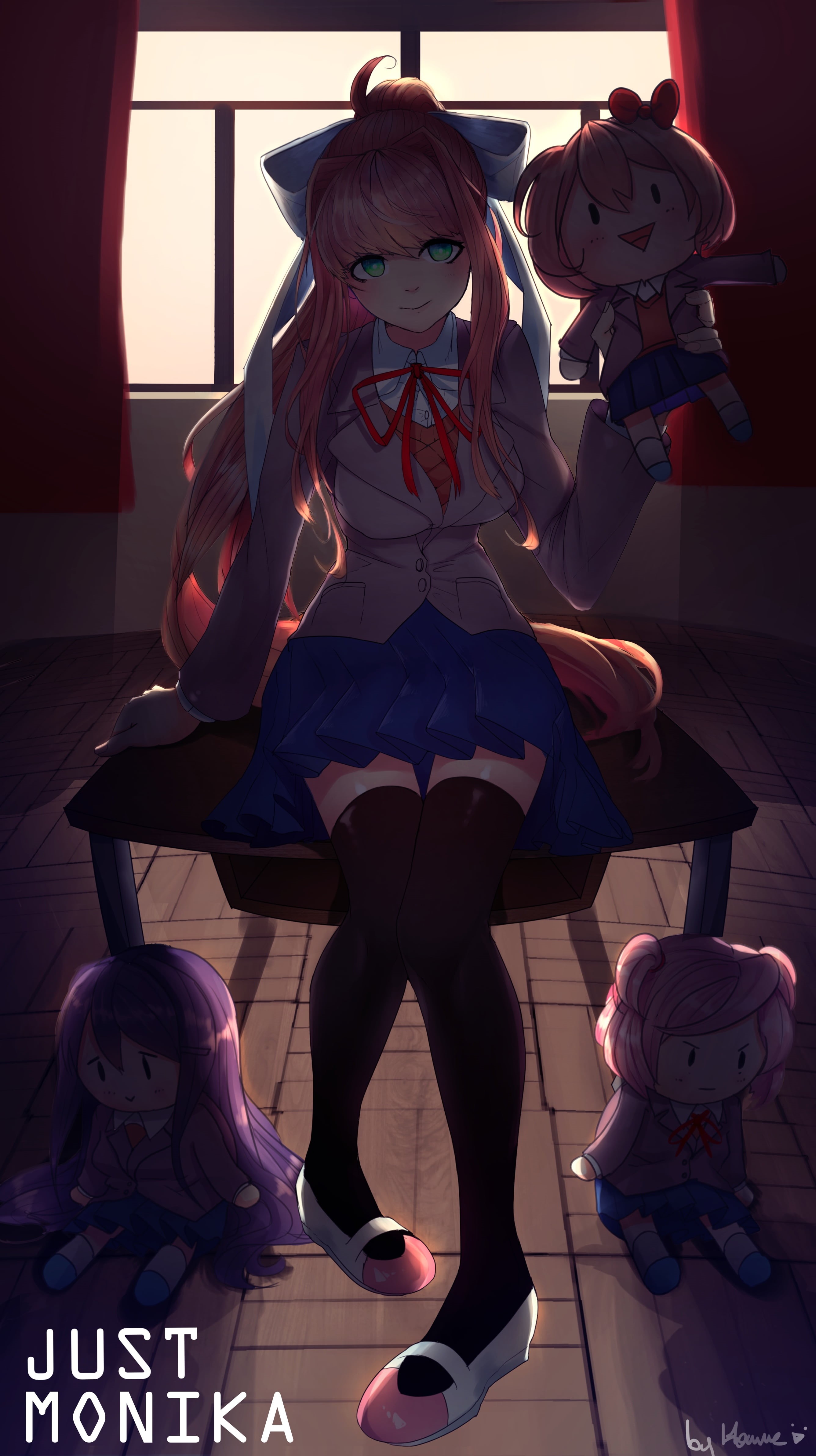 Sayori (Doki Doki Literature Club), Monika (Doki Doki Literature Club), Doki Doki Literature Club, full length, girls, Yuri (Doki Doki Literature Club), Phone HD Wallpaper