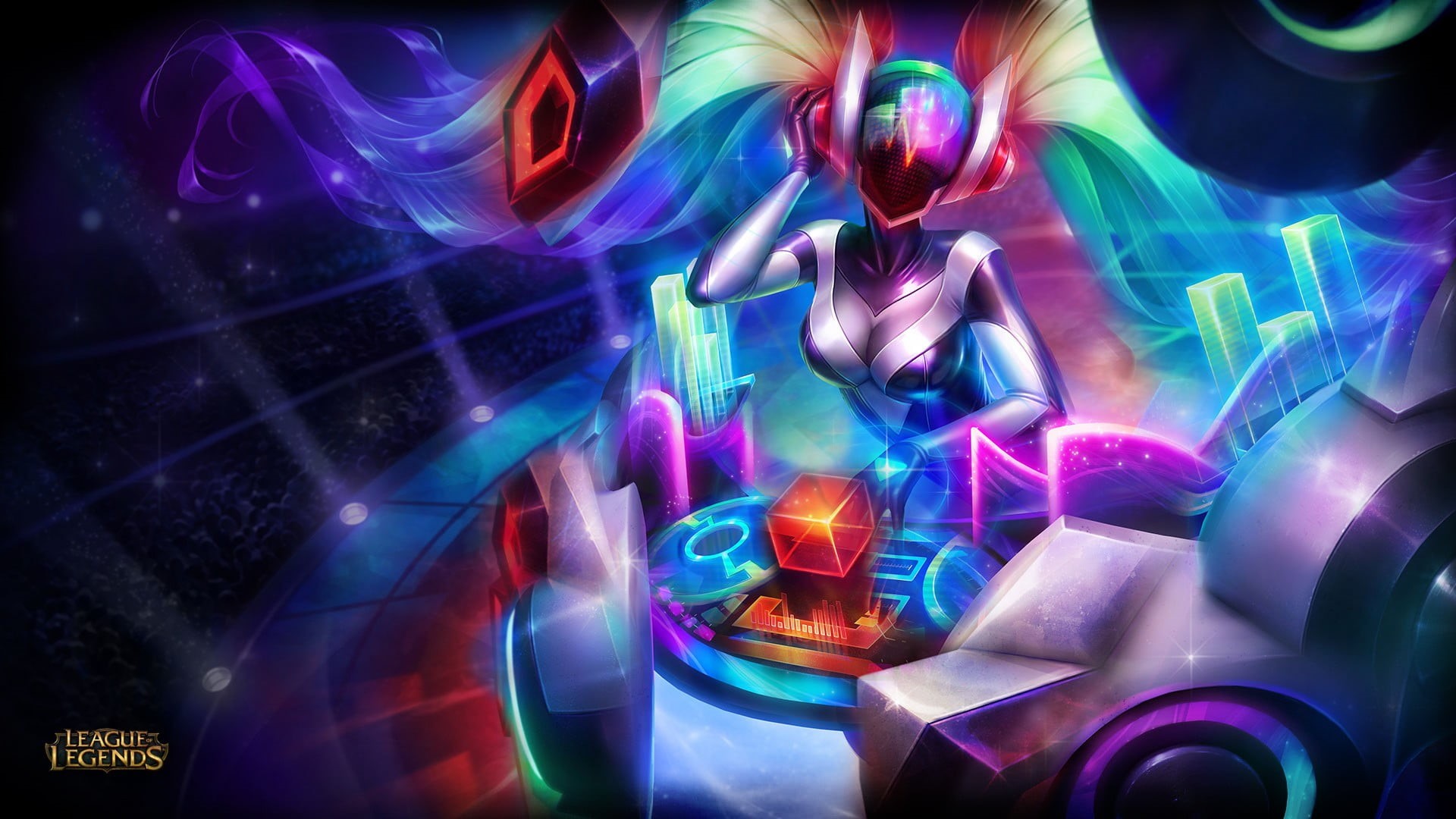 motion, music, light - natural phenomenon, design, multi colored, people, Sona (League of Legends), League of Legends, nightclub, league, clubbing, light, HD Wallpaper
