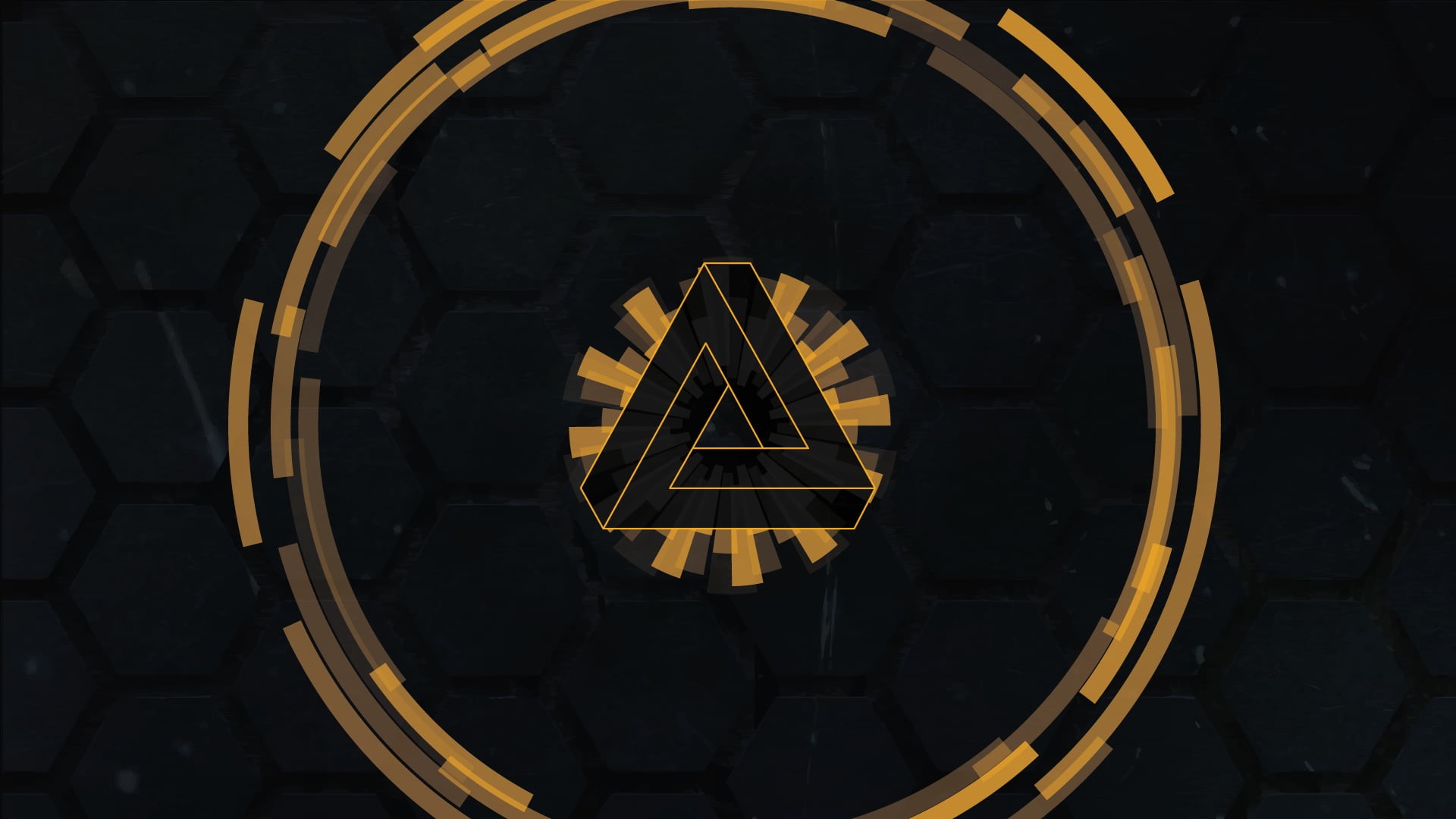 no people, geometry, Penrose triangle, Deus Ex: Human Revolution, architecture, yellow, pattern, building, close-up, day, roman numeral, low angle view, HD Wallpaper