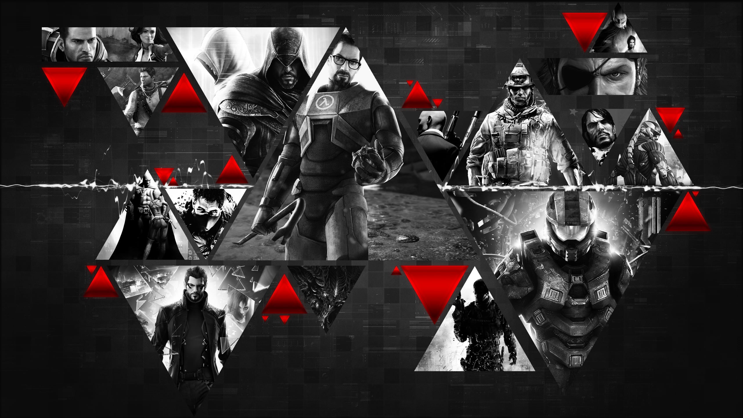 Assassins Creed: Revelations, Crysis, masterchief, indoors, game, real people, black Color, front view, Halo, artwork, Hitman, Star Wars, Master Chief, HD Wallpaper