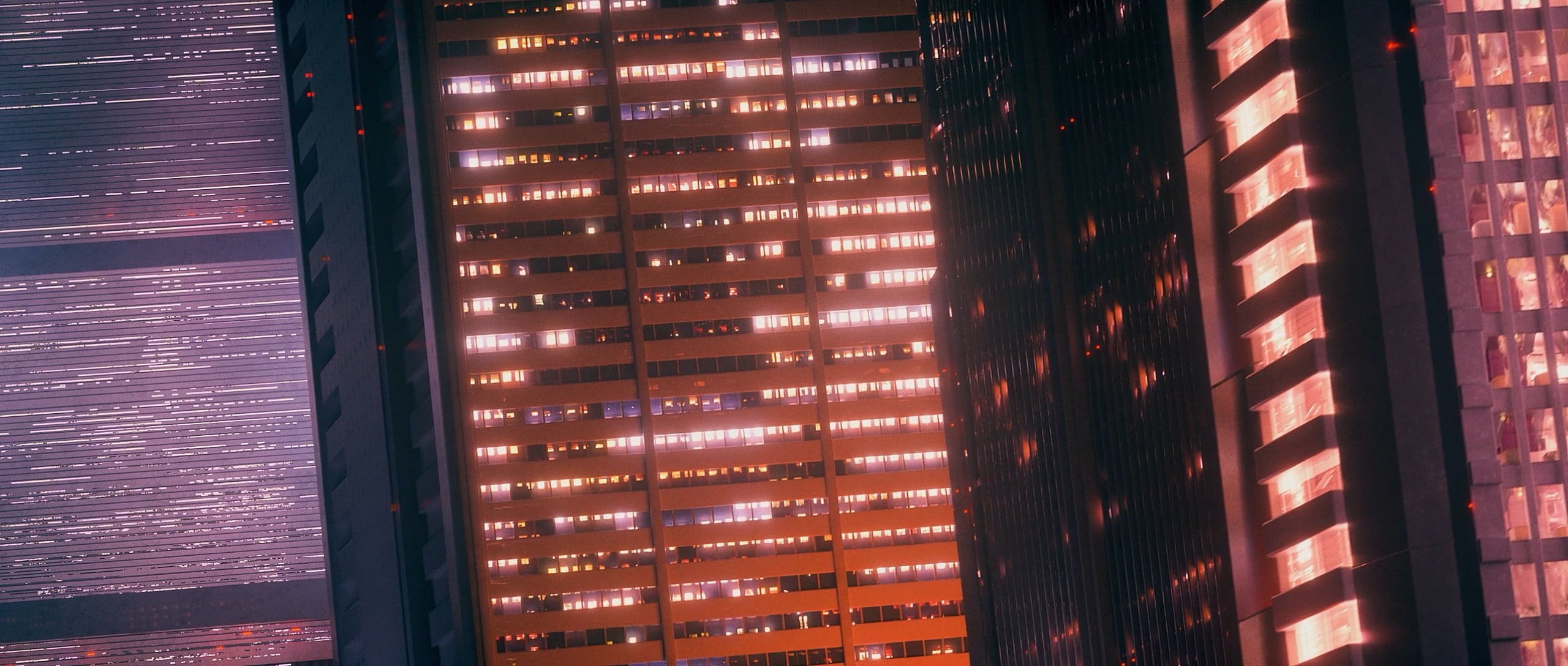 building, architecture, office building exterior, outdoors, night, nature, wall - building feature, awaken akira, built structure, glass - material, cyberpunk, HD Wallpaper