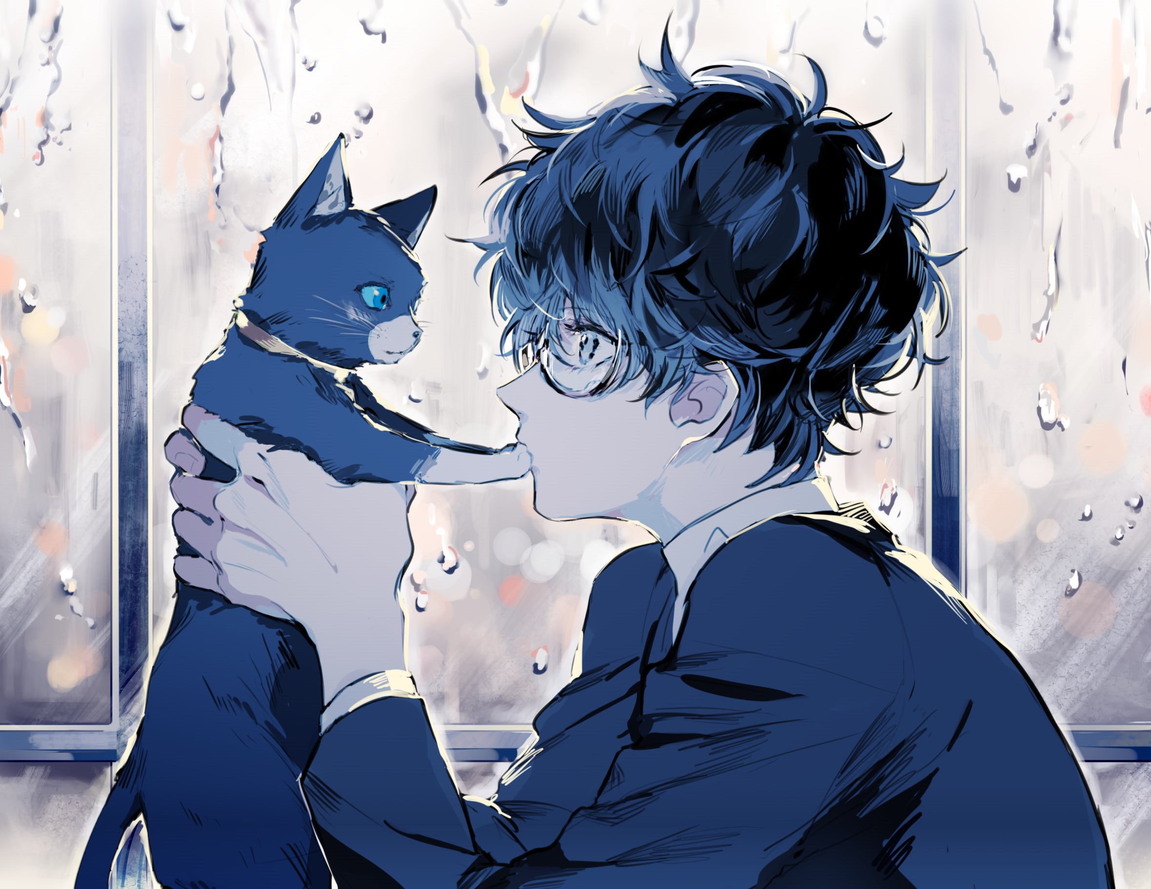 adult, portrait, men, hairstyle, real people, males, window, profile view, standing, glasses, 1080P, people, anime boy, headshot, kurusu akira, day, lifestyles, HD Wallpaper