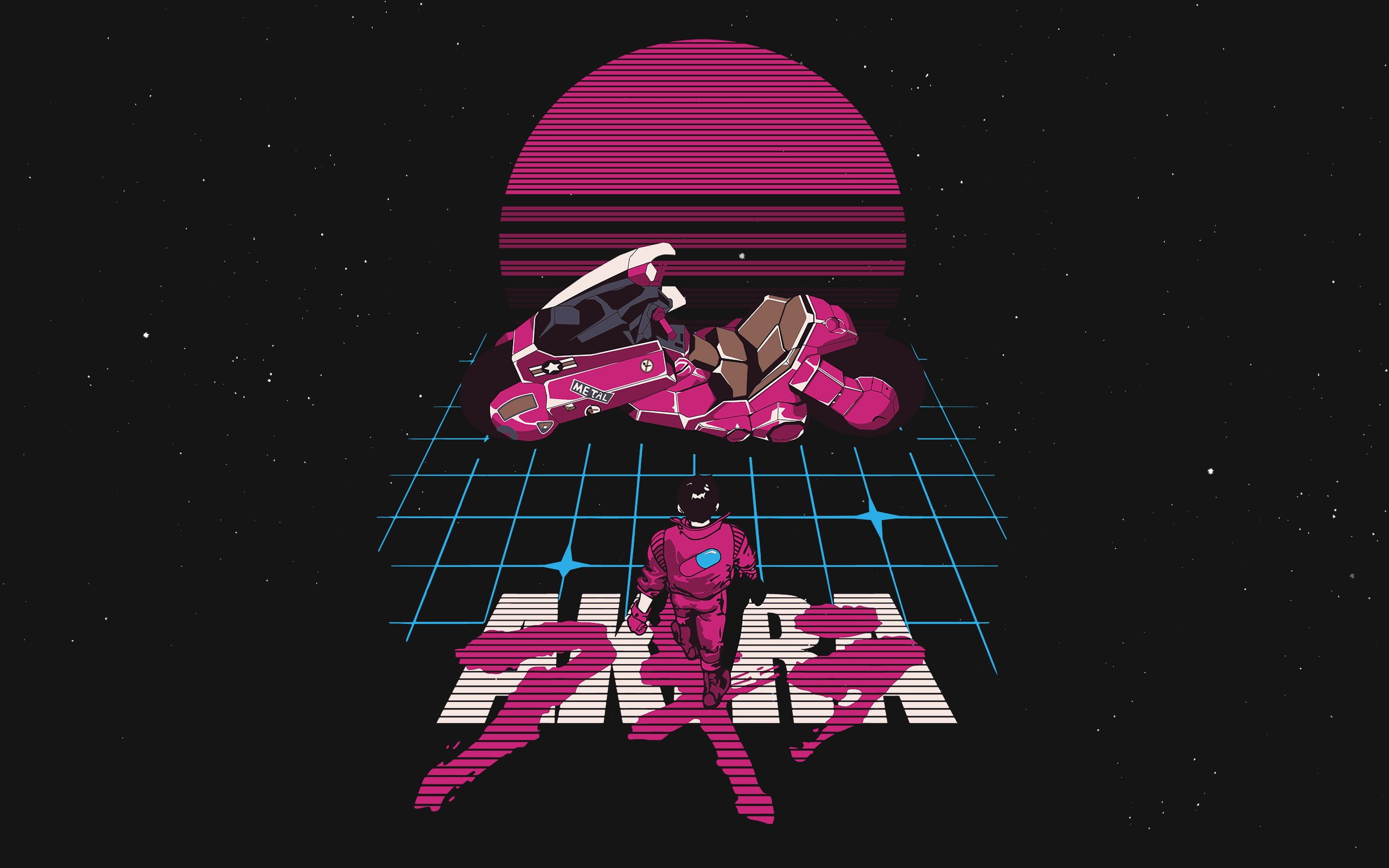 2K, vaporwave, motobike, Akira, grid, HD Wallpaper