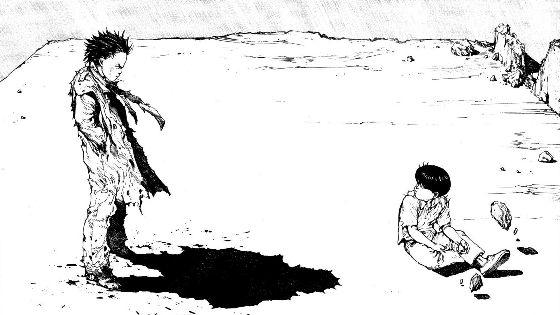 katsuhiro otomo, manga, day, Akira, 1080P, snow, high angle view, one person, lifestyles, Monochrome Factor, nature, real people, drawing - art product, HD Wallpaper