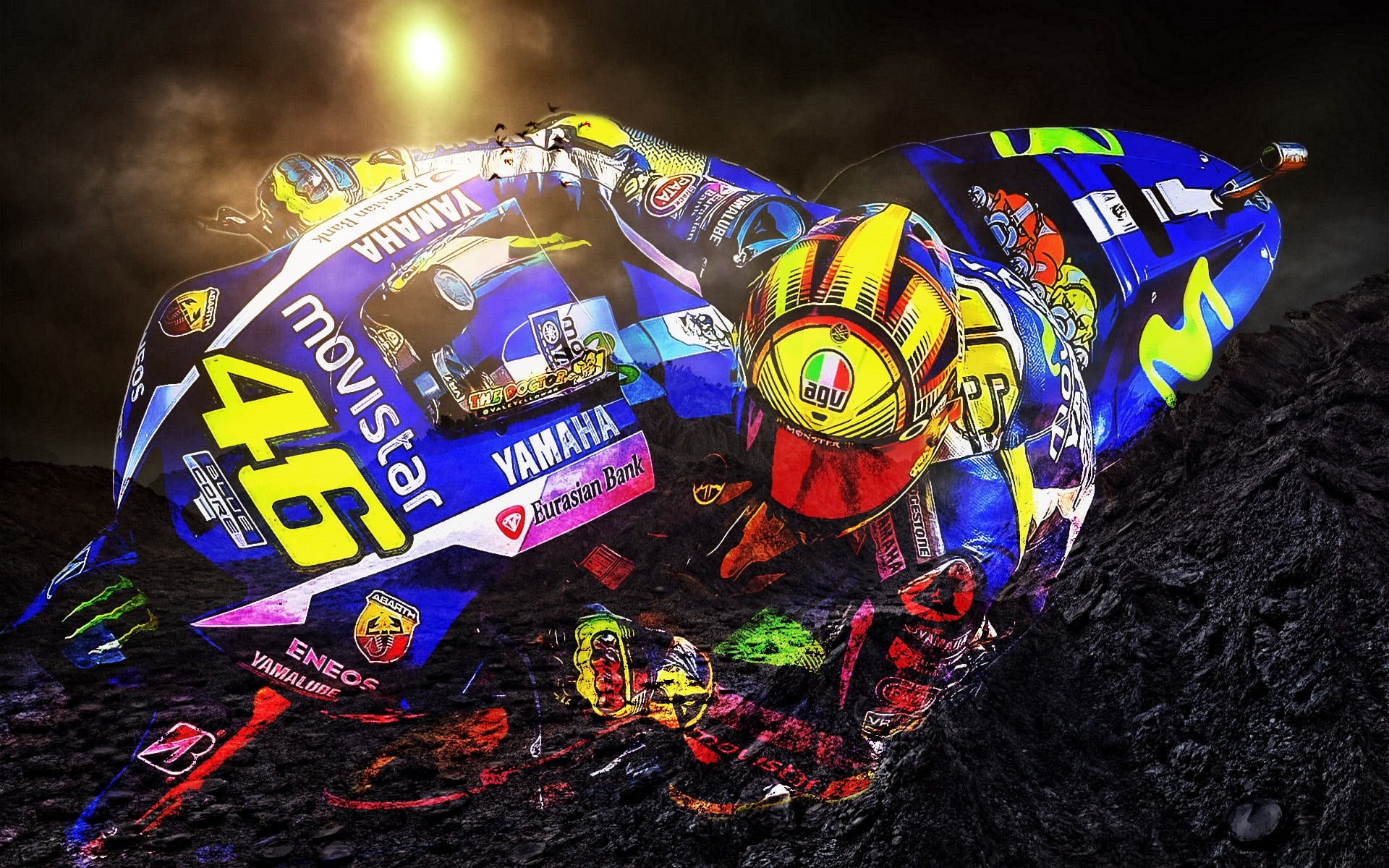high angle view, multicolored, racing, 1080P, communication, illustration, patriotism, flag, multi colored, no people, emotion, Valentino Rossi, outdoors, HD Wallpaper