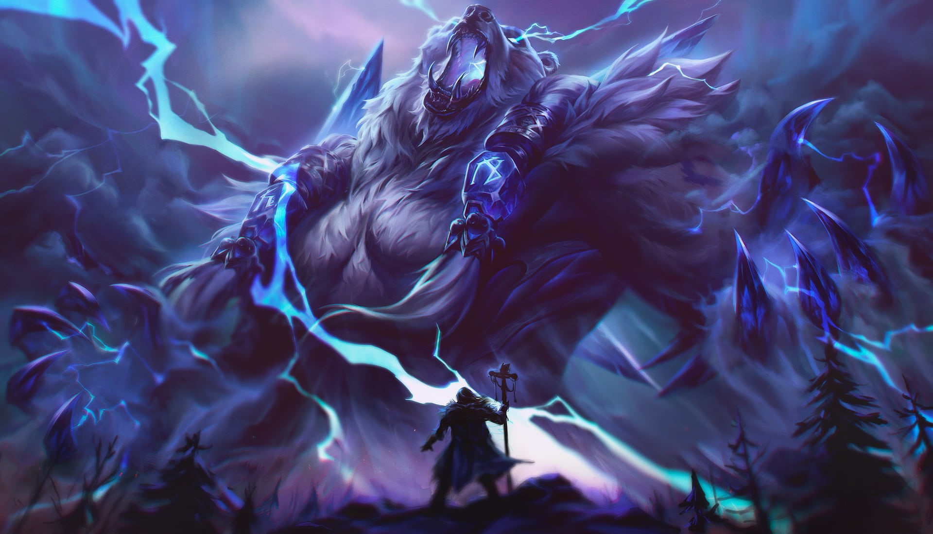 Riot Games, lightning, 1080P, Volibear, Freljord, League of Legends, PC gaming, HD Wallpaper