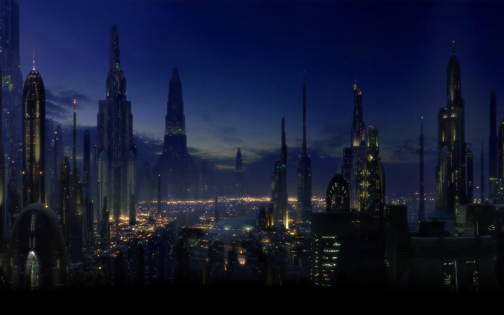 no people, belief, skyscraper, nature, futuristic, tower, religion, built structure, Coruscant, place of worship, travel destinations, spirituality, night, HD Wallpaper
