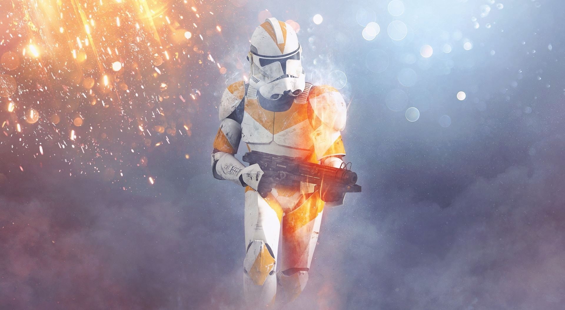 night, fire, scifiction, holding, weapons, star, safety, work helmet, Games, battlefront 2, battalion, scout, illuminated, bf4, fire - natural phenomenon, HD Wallpaper