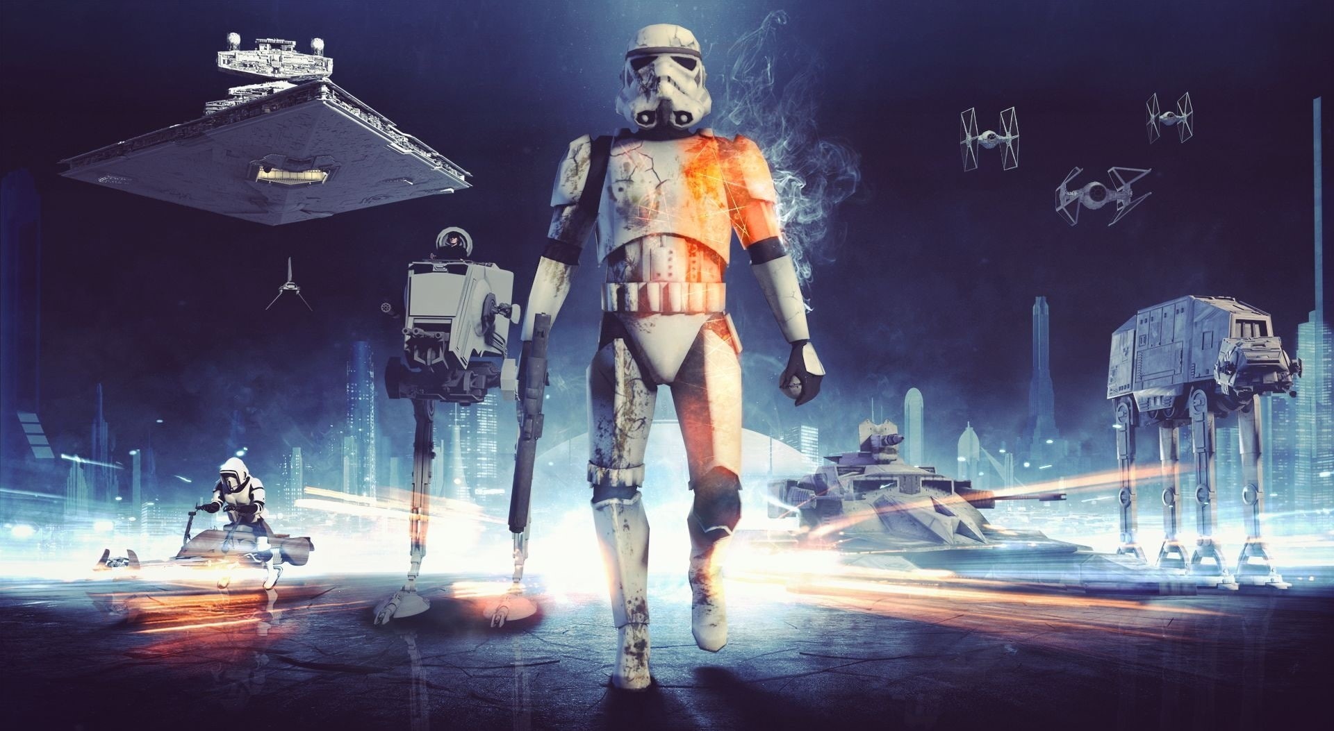 battlefield 3, battlefront, coruscant, star, 1080P, scifiction, Games, illuminated, night, representation, technology, indoors, robot, human representation, HD Wallpaper