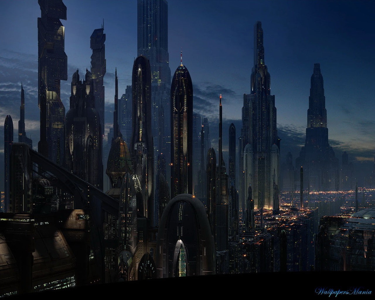 Coruscant, night, Star Wars, science fiction, 720P, HD Wallpaper