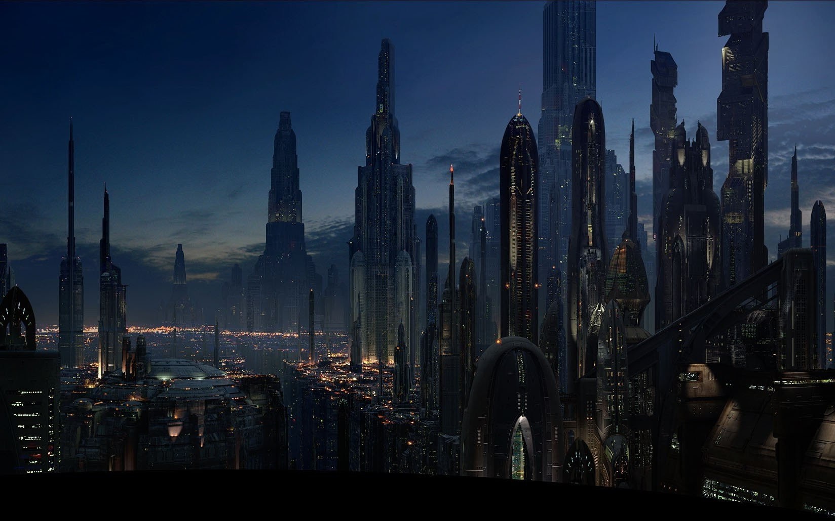 fantasy Art, illuminated, office building exterior, city, tall - high, night, building, architecture, built structure, sky, nature, tower, Futuristic, place of worship, HD Wallpaper