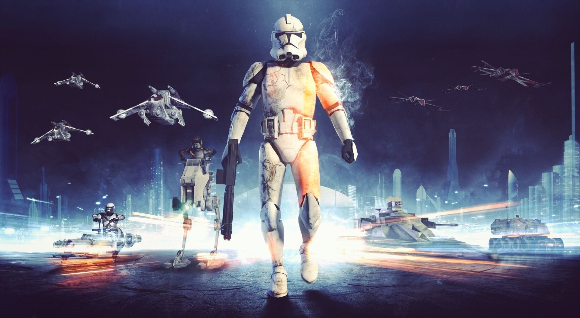 people, wars, full length, indoors, scifiction, smoke - physical structure, illuminated, 1080P, representation, soldier, digital composite, star, human representation, HD Wallpaper