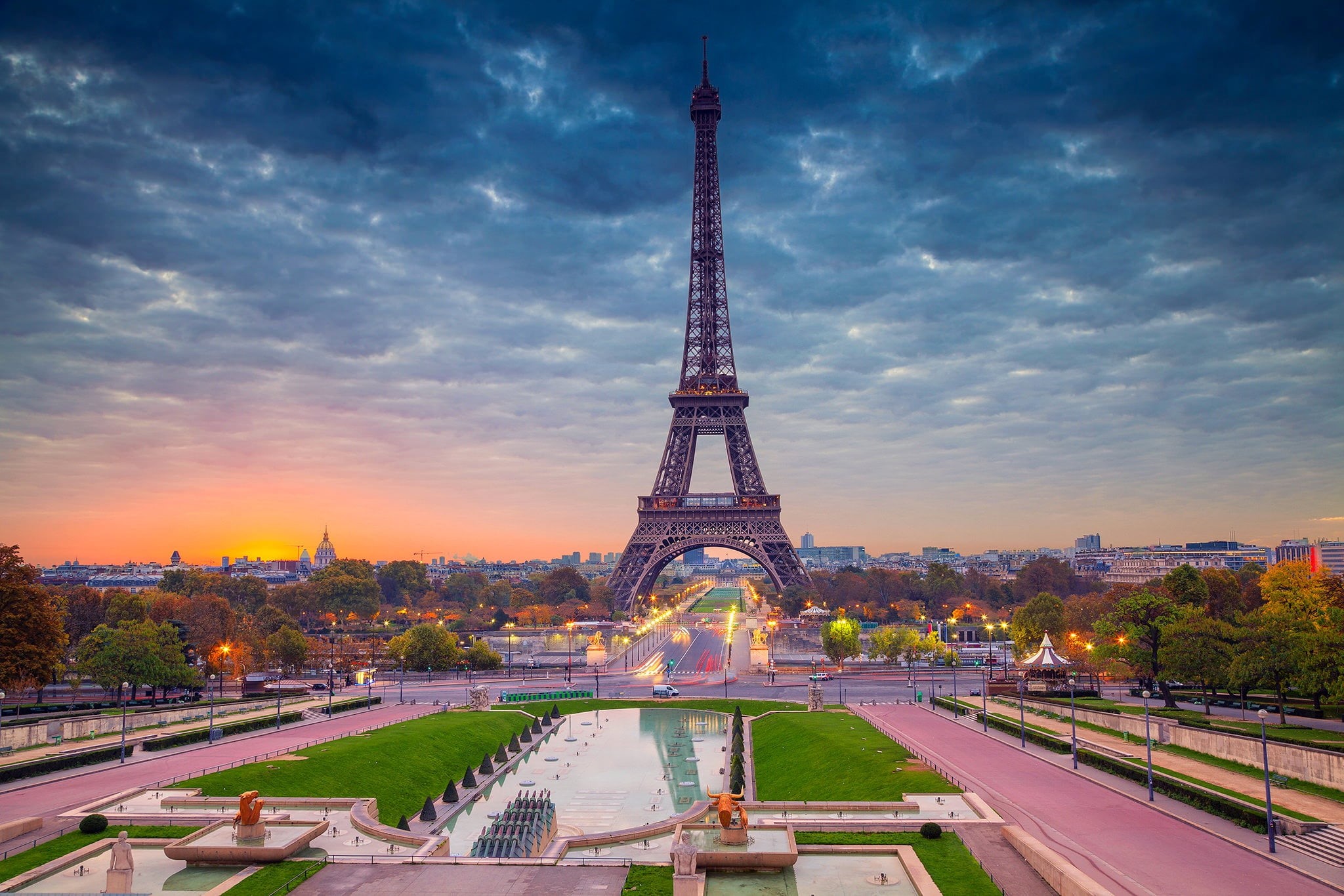 night, cloud - sky, sky, tall - High, the past, dusk, monument, street, building Exterior, Eiffel tower, city Life, sunset, people Traveling, architecture, HD Wallpaper