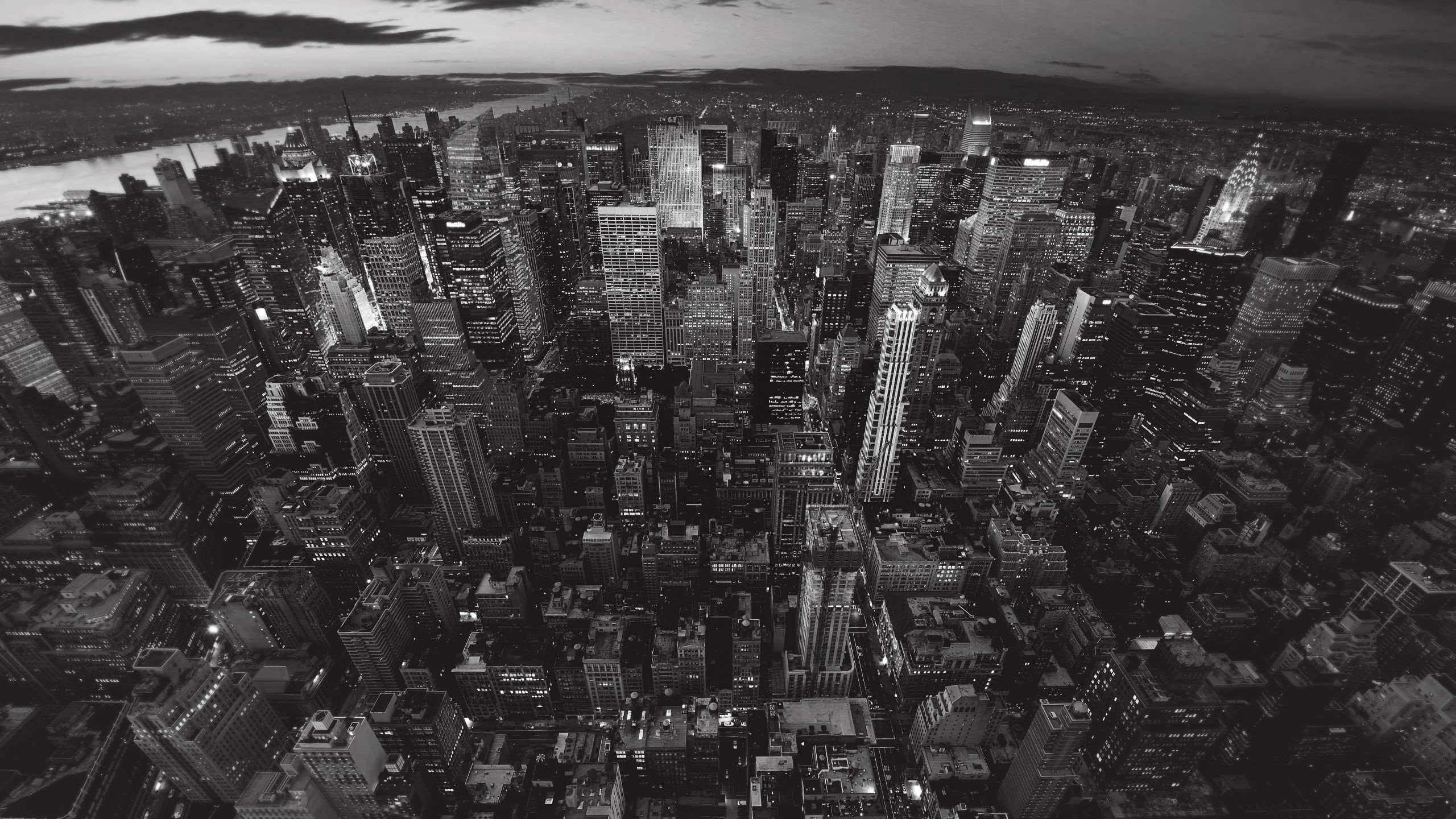river, urban Skyline, city Life, 2K, high, architecture, sky, office Building, manhattan - New York City, town, black And White, scenics, nature, tower, HD Wallpaper