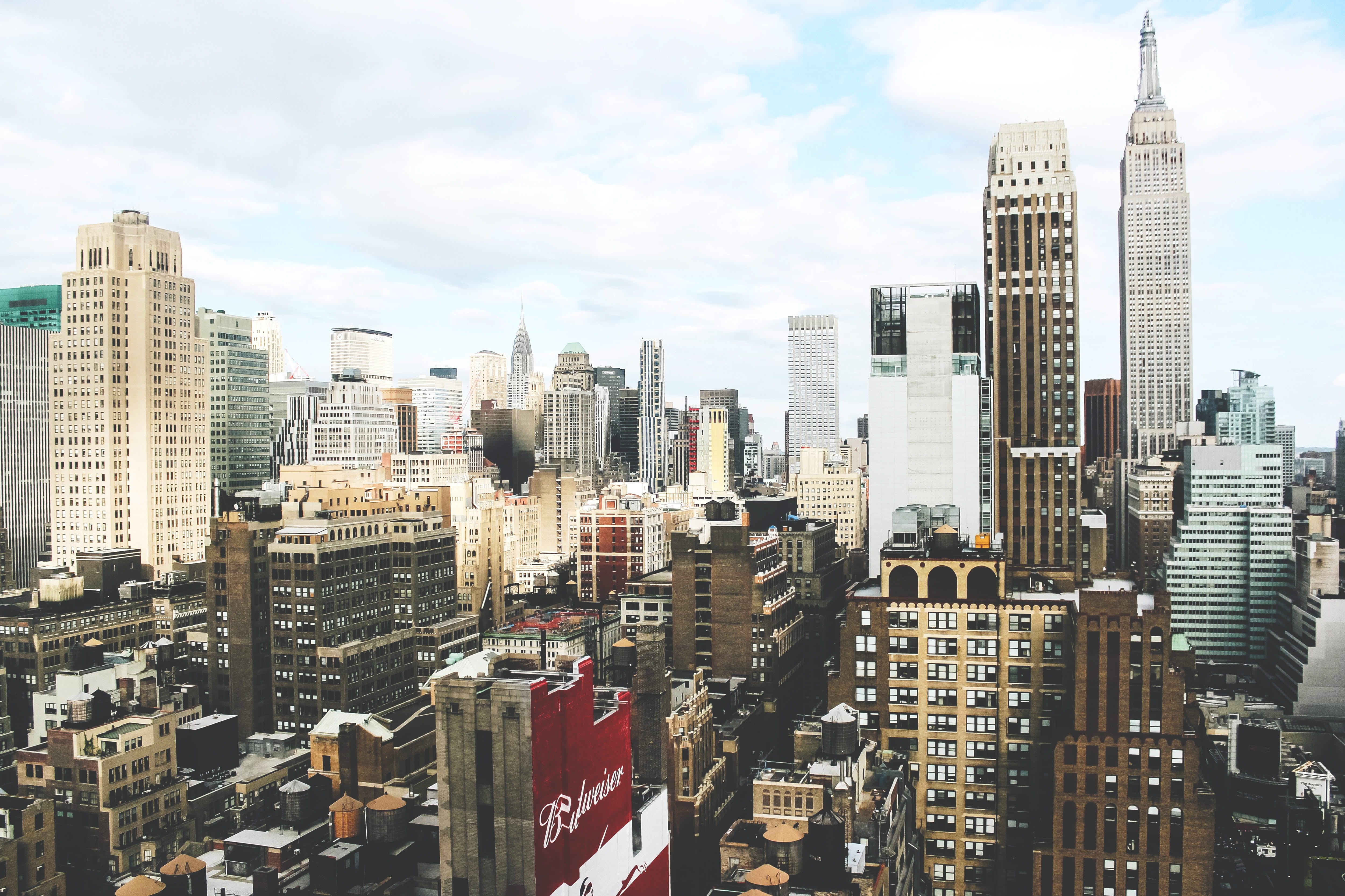 day, manhattan - New York City, built Structure, nature, tower, urban, cloud - sky, spire, aerial View, sky, Midtown Manhattan, based, architecture, cityscape, HD Wallpaper