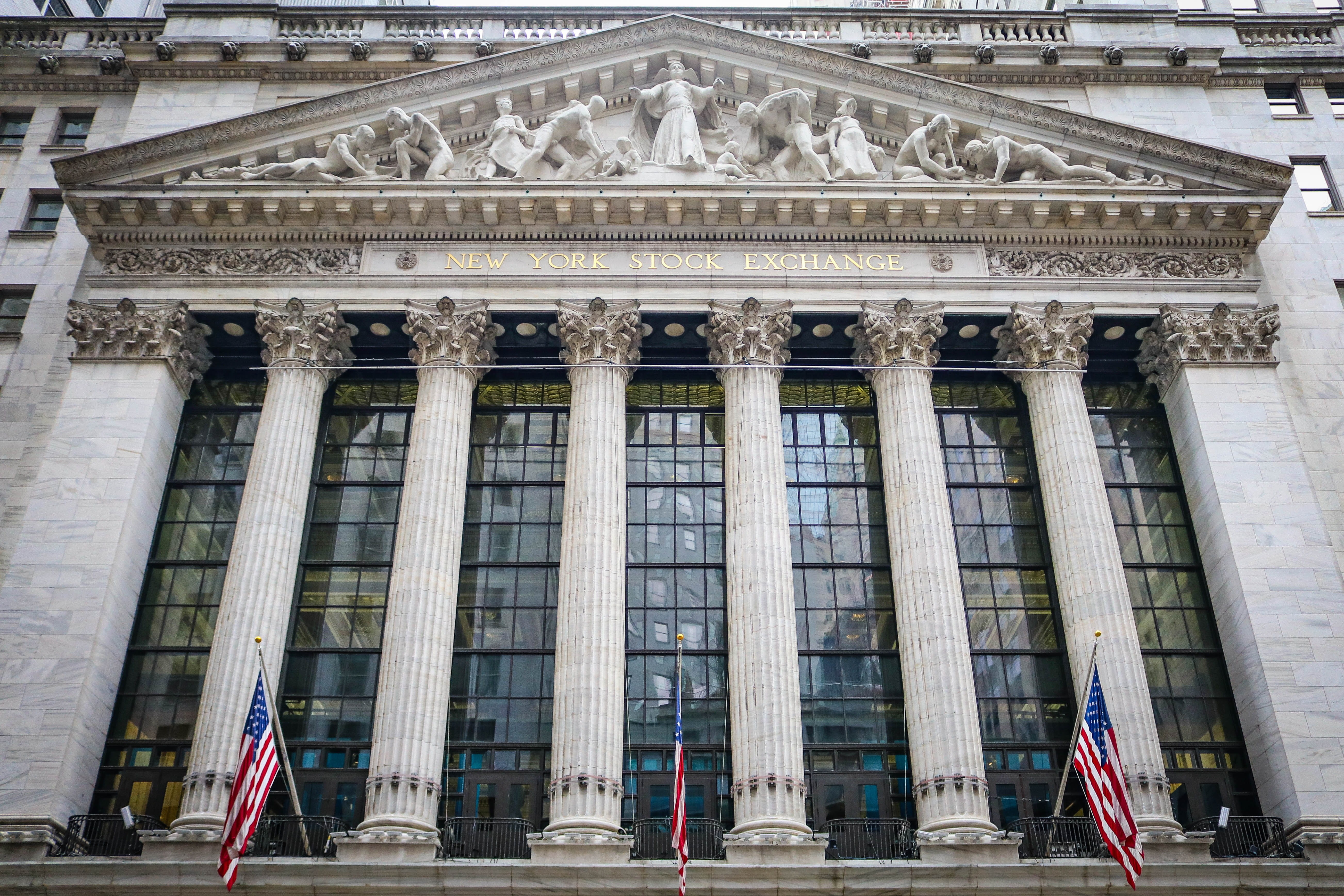 the past, wall street, columns, architecture, travel destinations, flags, new york city, nyc, text, united states, history, facade, day, art and craft, HD Wallpaper