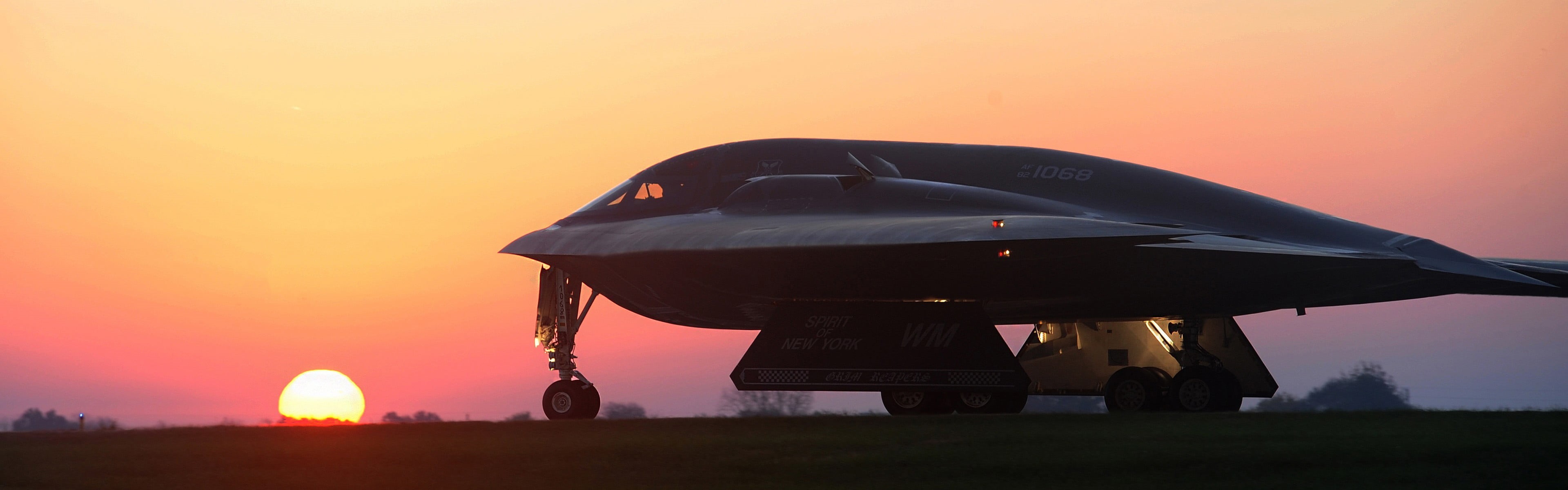 mother, environment, sunset, orange color, aircraft, technology, nature, black, military aircraft, industry, jet, US Air Force, silhouette, no people, 4K, HD Wallpaper