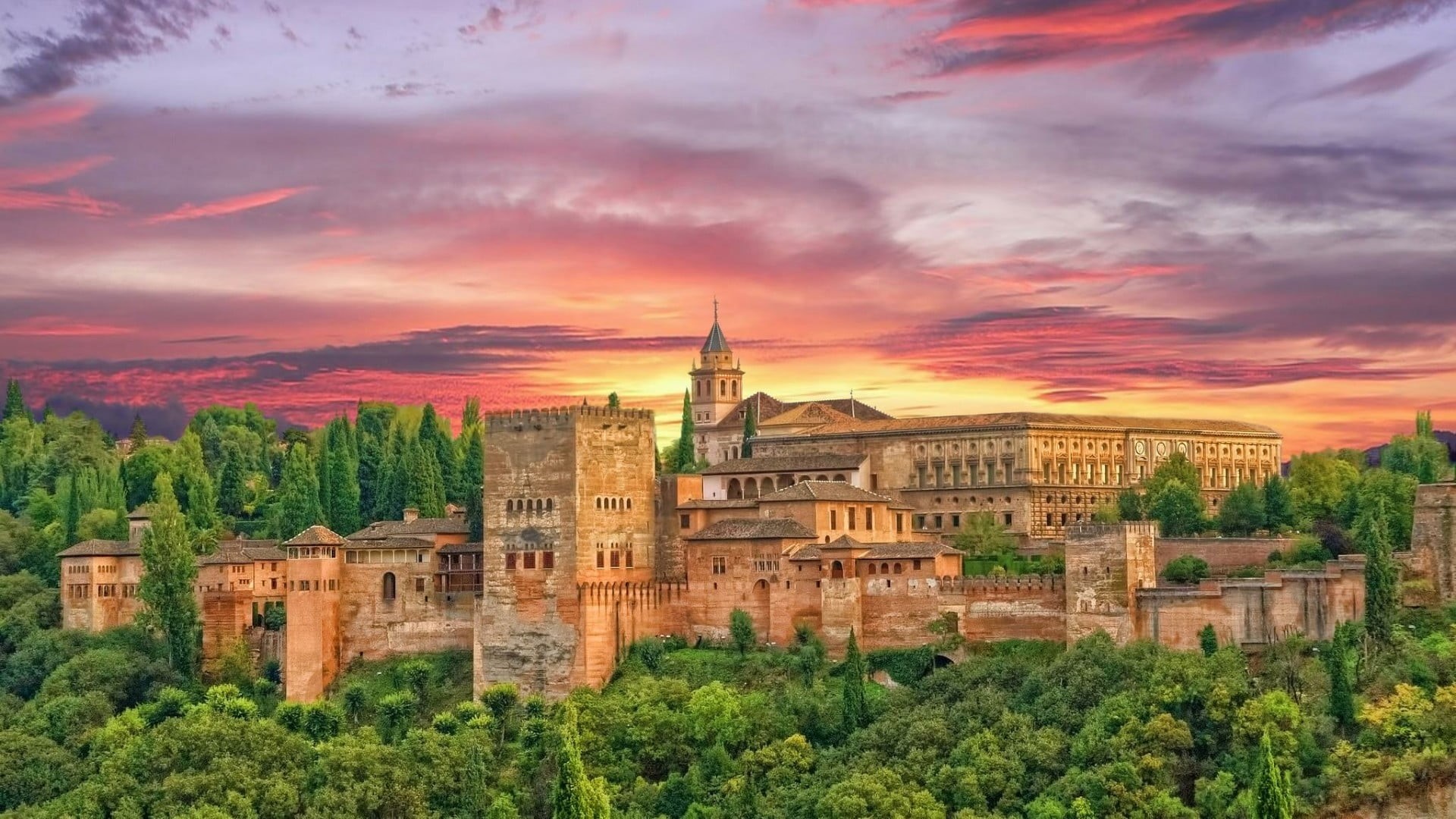 place of worship, sky, built structure, the past, unesco world heritage, travel, andalusia, tower, castle, old, government, no people, nature, fortress, HD Wallpaper