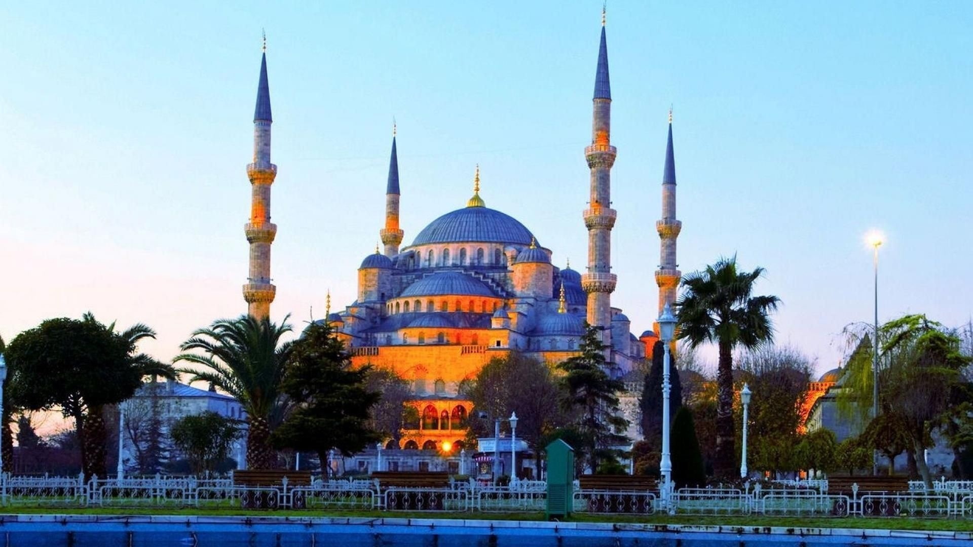 1080P, mosque, travel destinations, turkey, spire, religion, clear sky, nature, outdoors, building, plant, tree, no people, building exterior, dome, architecture, HD Wallpaper