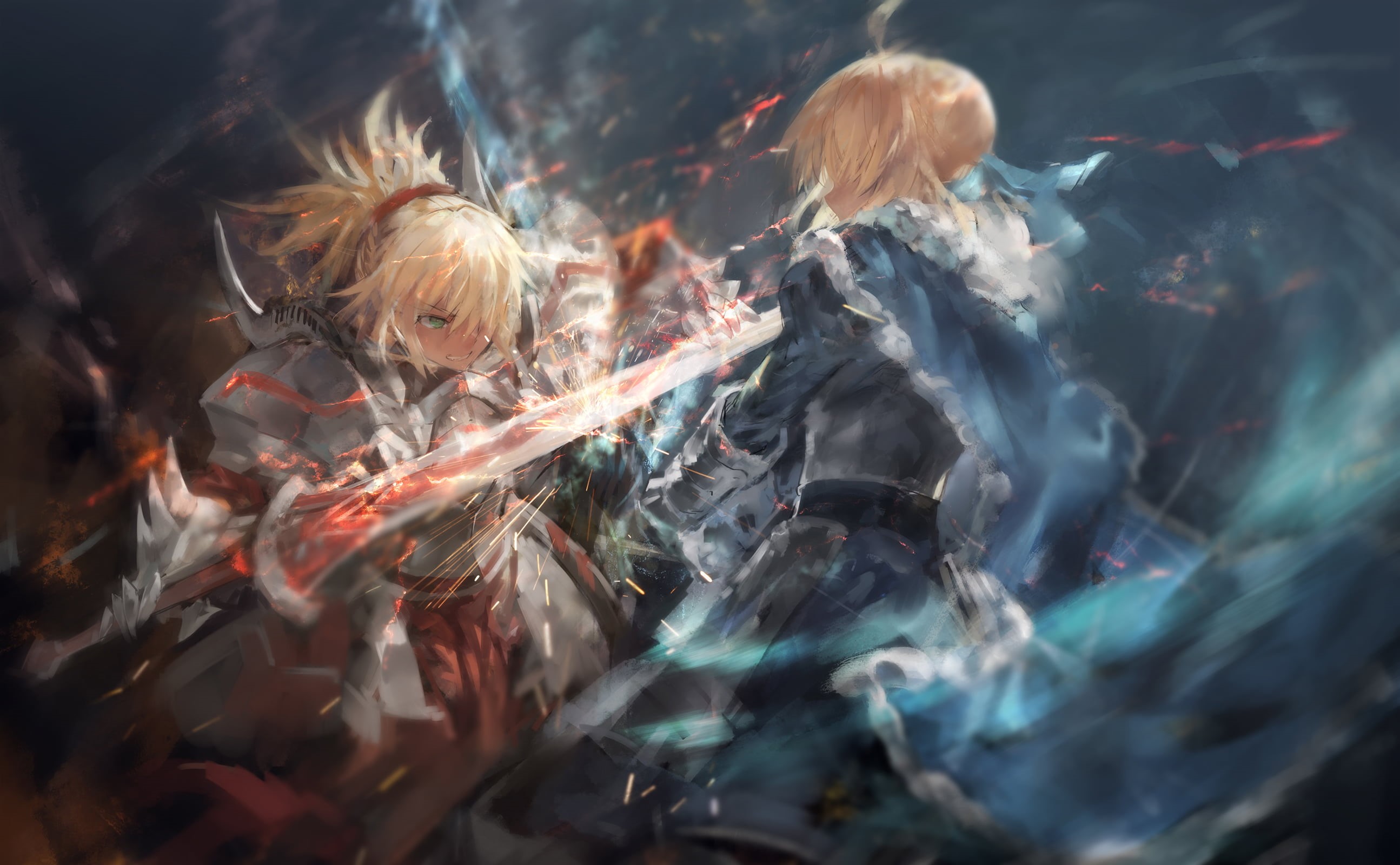 marine, Saber, long exposure, application, underwater, Fate/Stay Night, 2K, green  eyes, blurred motion, vertebrate, smoke - physical structure, swimming, HD Wallpaper
