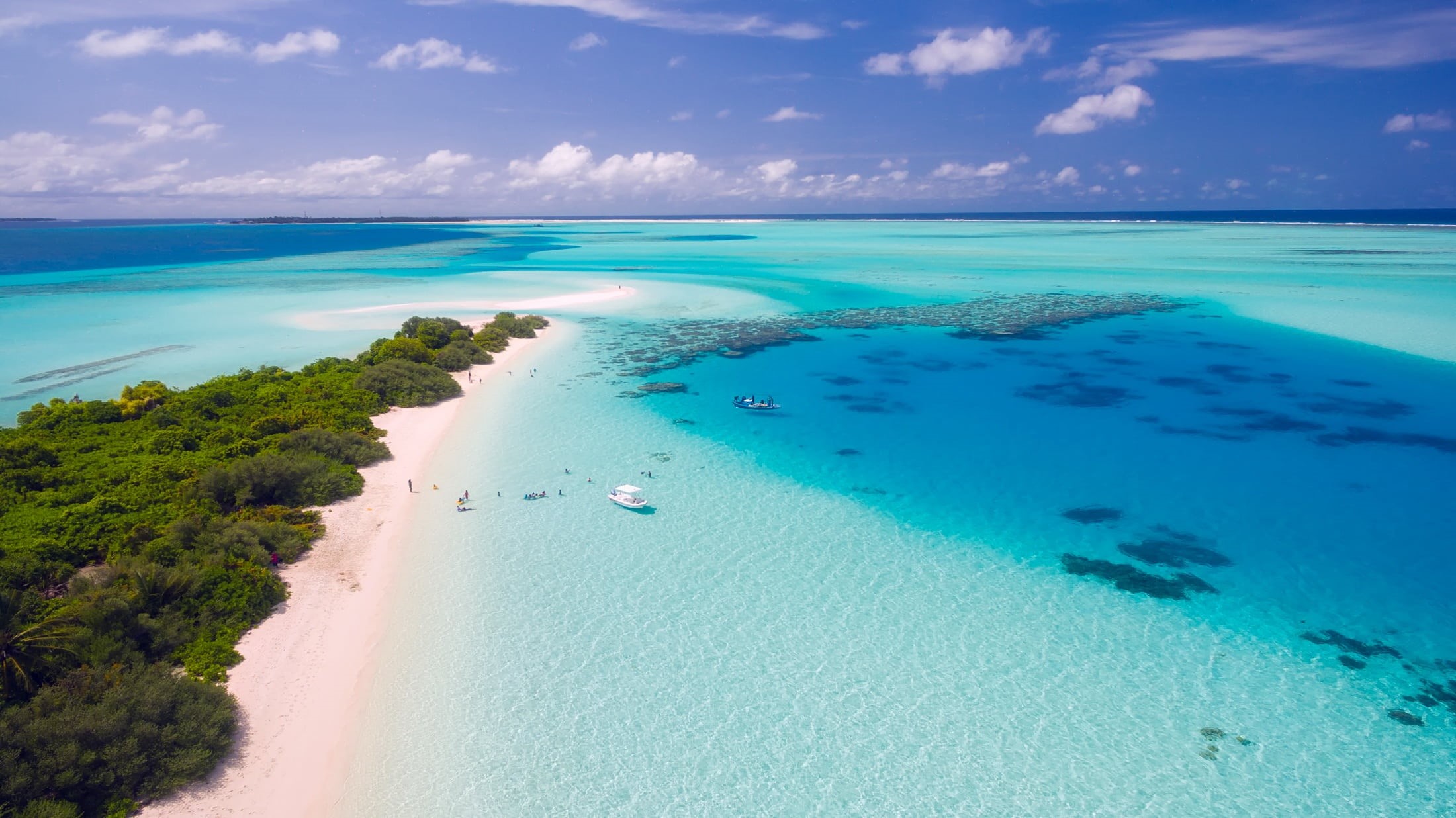 vacation, daytime, tropical climate, hdr, tranquility, tropical, tranquil scene, view, beauty in nature, clouds, blue, beautiful, land, 1080P, aerial, HD Wallpaper