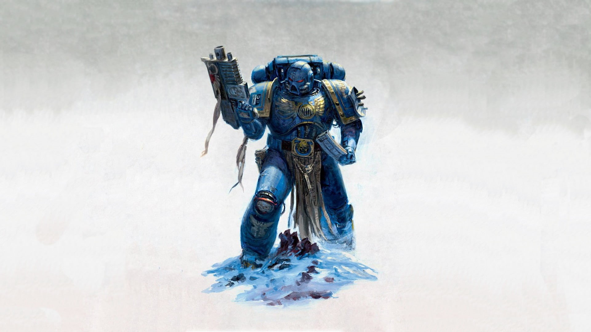 military, full length, digital art, men, blue, adult, holding, Ultramarines, one person, males, day, weapon, nature, gray, aggression, headwear, HD Wallpaper