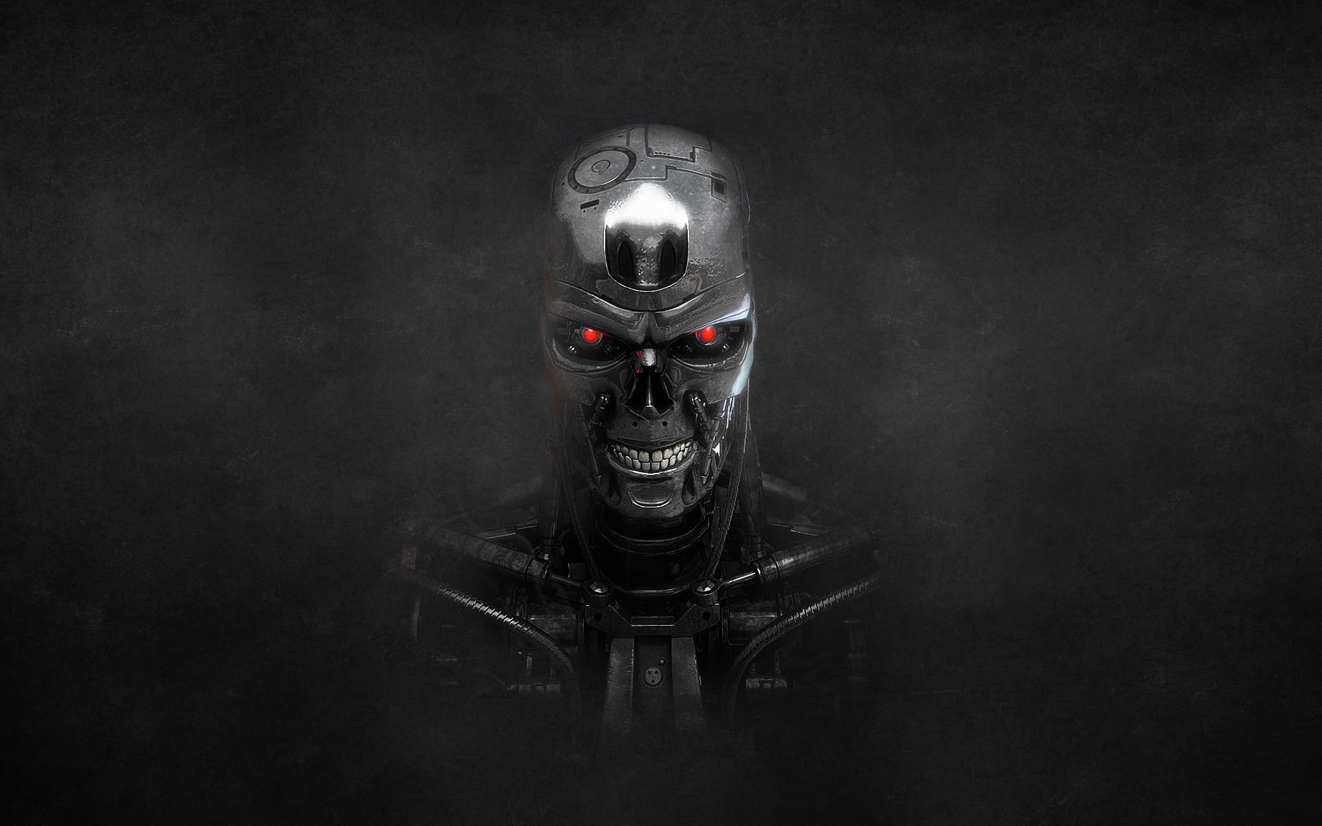 digital composite, no people, T-800, mask, Terminator, technology, toy, disguise, studio shot, wall - building feature, representation, black background, HD Wallpaper