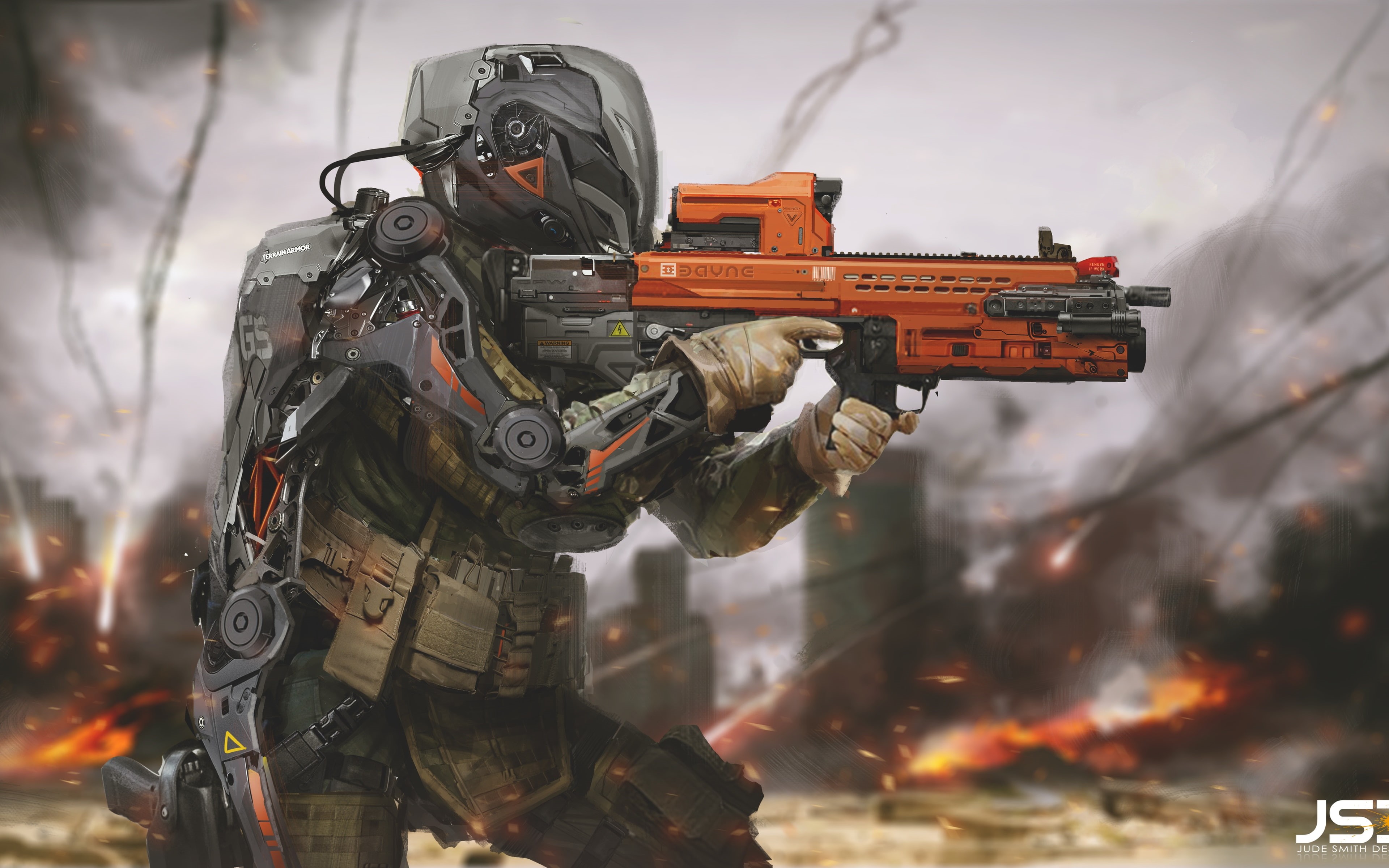 4K, robot, weapon, digital art, futuristic, science fiction, soldier, HD Wallpaper