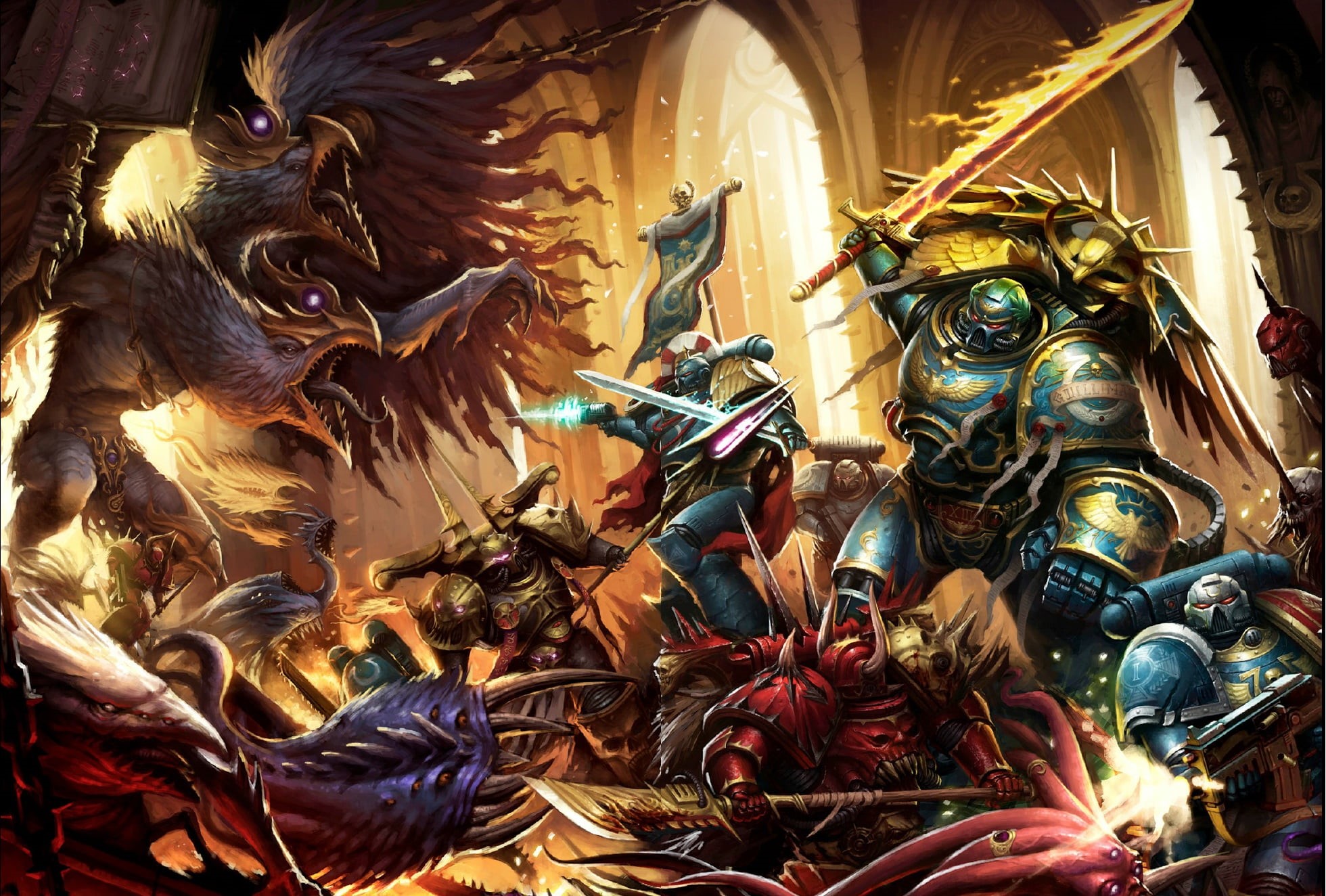 demons, 1080P, Roboute Guilliman, space marines, primarch, chaos, chaos space marines, Ultramarines, Warhammer 40 000, HD Wallpaper