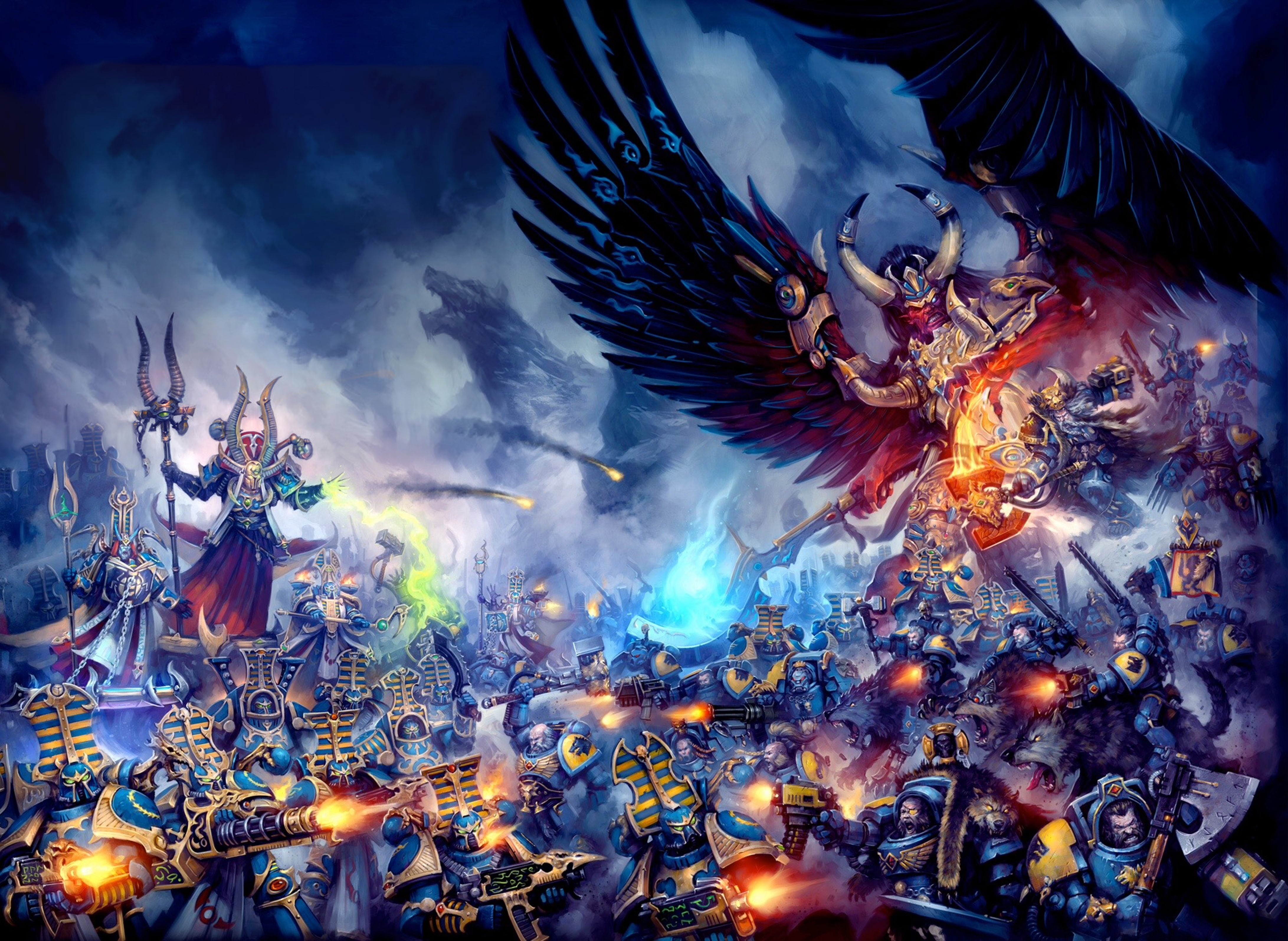 4K, Thousand Sons, primarch, space marines, Space Wolves, Magnus the Red, demon, chaos, Warhammer 40 000, HD Wallpaper