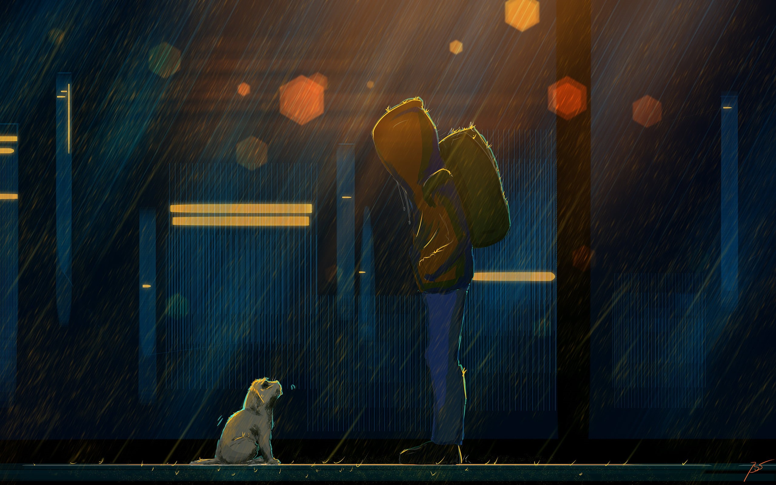 2K, Artistic, Rain, Dog, Sad, Boy, HD Wallpaper