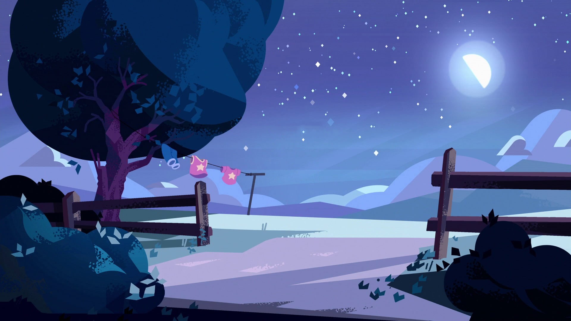 real people, wooden, outdoors, Steven Universe, illustration, moon, illuminated, beauty in nature, TV Show, winter, fence, cold temperature, snowcapped mountain, HD Wallpaper
